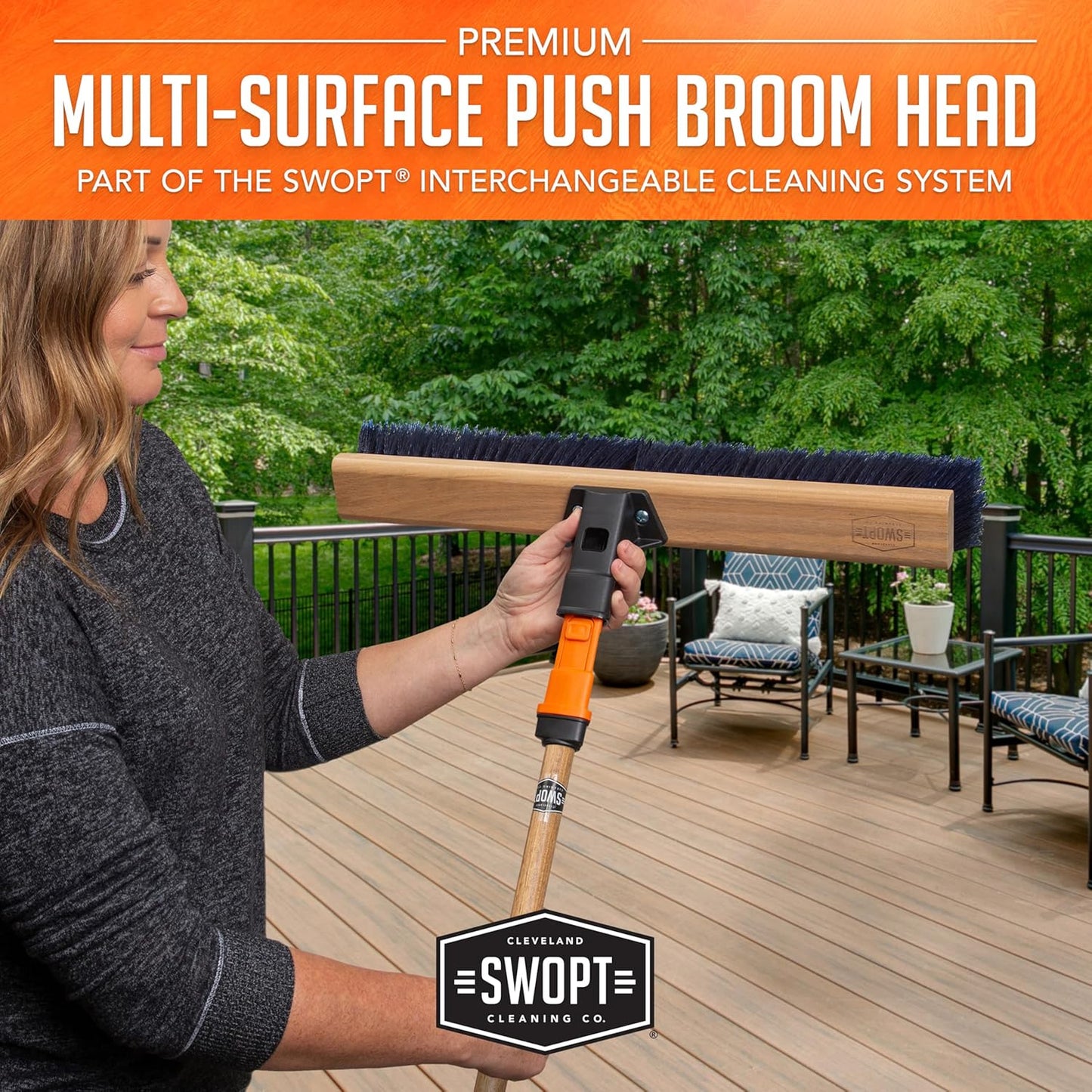 SWOPT 24” Premium Multi-Surface Push Broom Head — Indoor and Outdoor Push Broom — Cleaning Head Interchangeable with All SWOPT Cleaning Products for More Efficient Cleaning and Storage