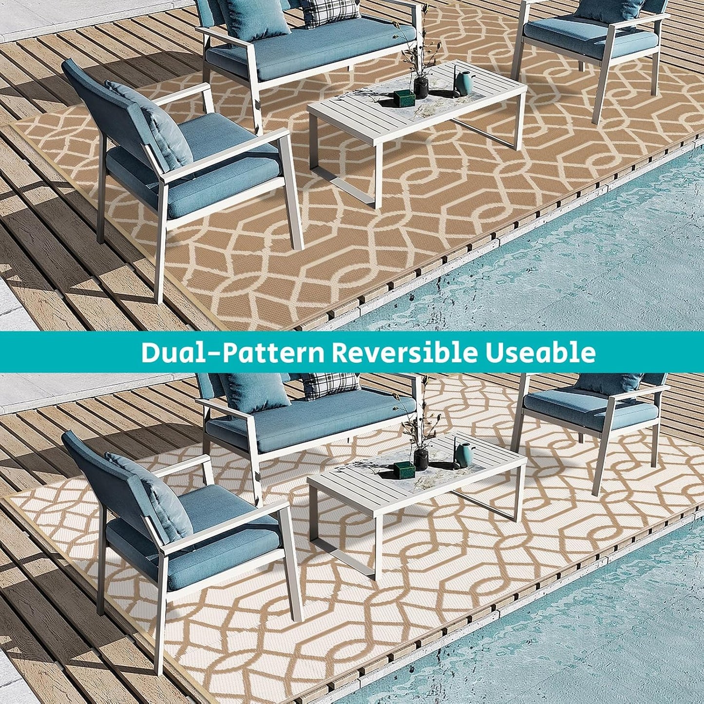 HEBE Outdoor Rug Waterproof 6x9, Reversible Plastic Straw Rug RV Camping Rug, Indoor Outdoor Patio Mat Clearance, Outside Carpet for Porch,Deck,Camper,Balcony,Backyard,Picnic