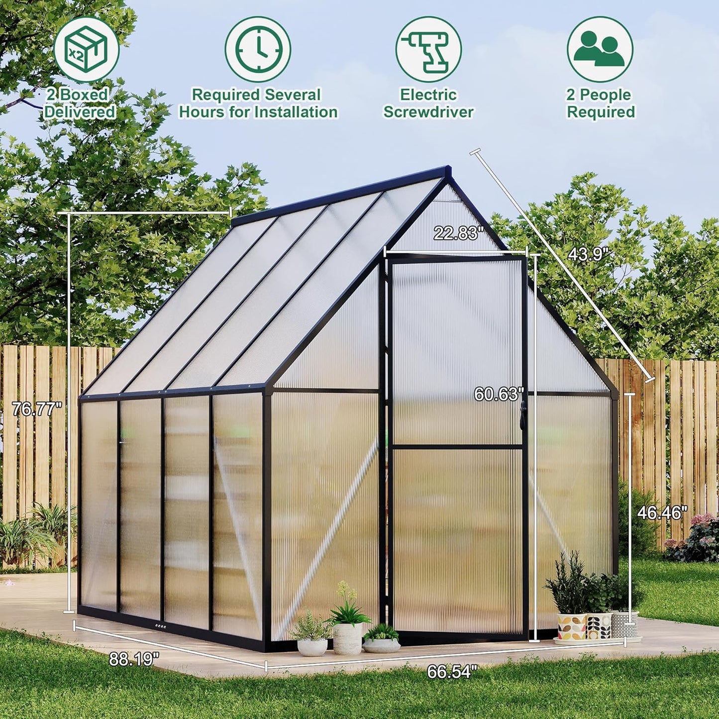 6'x7' Aluminum-Framed Polycarbonate Greenhouse, Heavy Duty Polycarbonate Greenhouse with Quick Setup Structure and Roof Vent, Large Enhanced Aluminum GreenhouseKit for Outdoors
