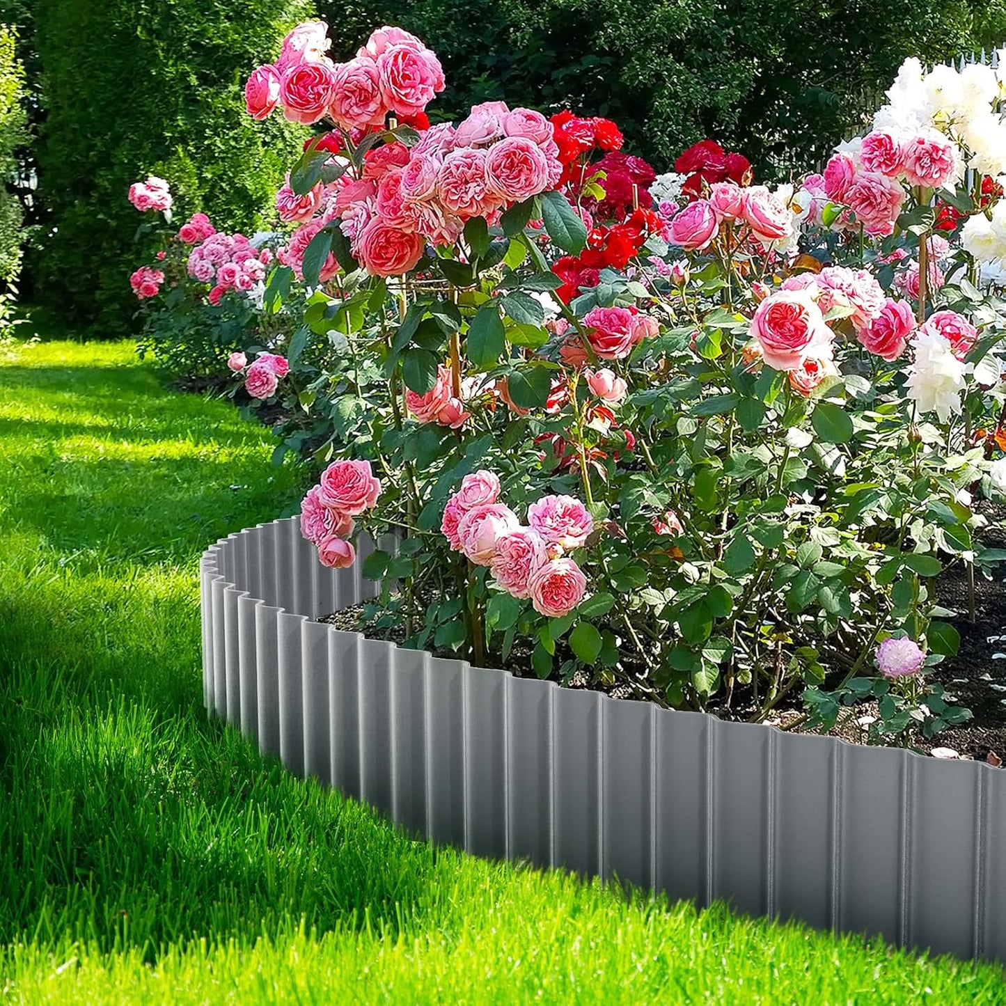 LAVEVE Corrugated Metal Garden Edging 6" x 40Ft, Landscape Edging Border for Lawn, Flower Bed, Garden Fence, Paver Edging (Light Gray)