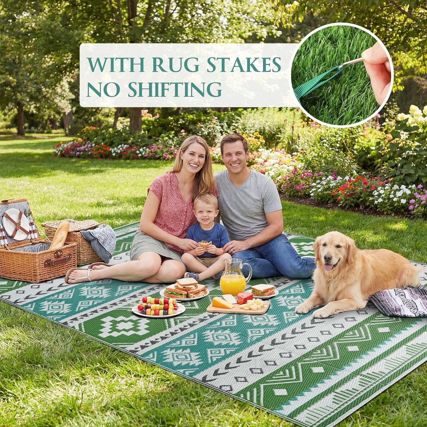 Outdoor Rug 5x8 ft Waterproof Reversible Plastic Straw Patio Camping Rug, Portable Indoor Outdoor RV Mat Carpet for Deck, Camper, Porch, Balcony, Backyard, Picnic, Blue
