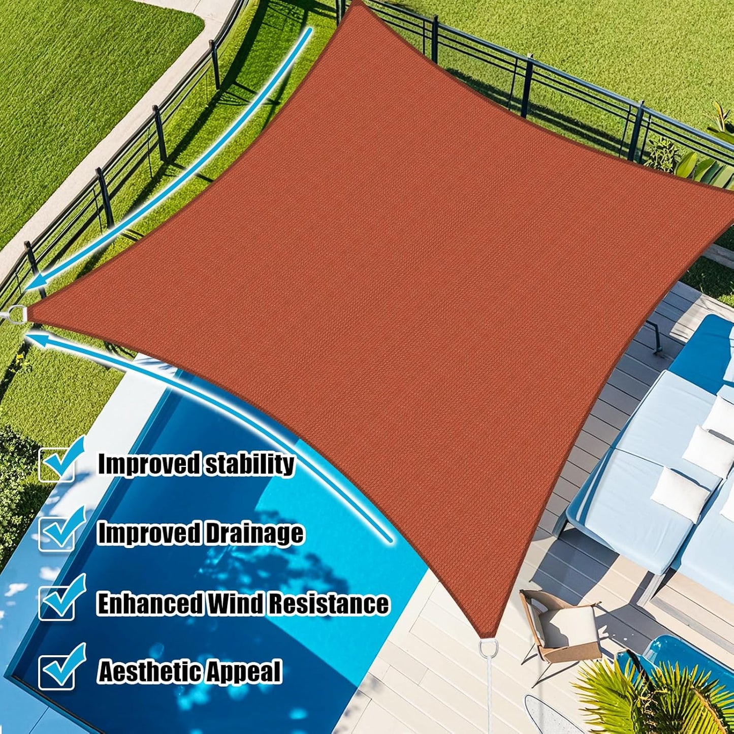 Amagenix Sun Shade Sail 12'X12' Curved Edge Outdoor Shade Canopy Rust Red Breathable 95% UV Block Shade Cloth for Patio Garden Backyard (We Make Custom Size)