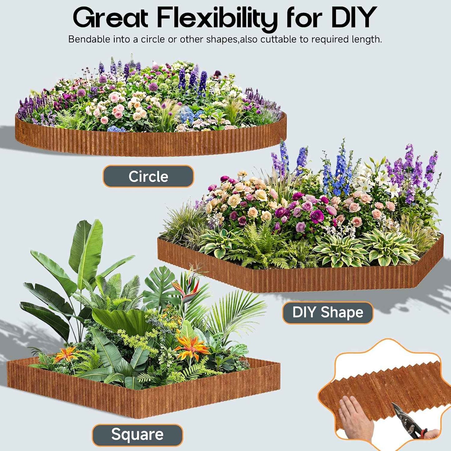 MTART Metal Garden Edging for Landscaping, Sturdy Corrugated Edging Border for DIY Flower Bed, Lawn and Landscape Edging (Rusty, 6"×40Ft)