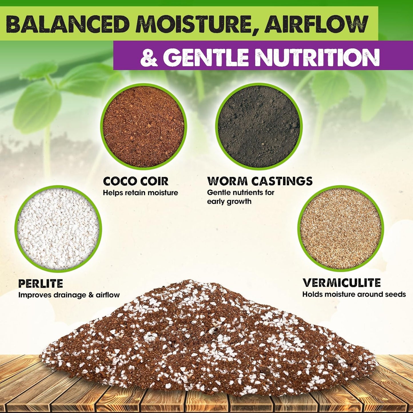 Seed Starter Potting Soil Mix, 8 Dry Quarts, Ready-to-Use Peat-Free Coco Coir Seed Starting Mix 4-in-1 Blend with Perlite, Vermiculite & Worm Castings for Germination & Seedlings