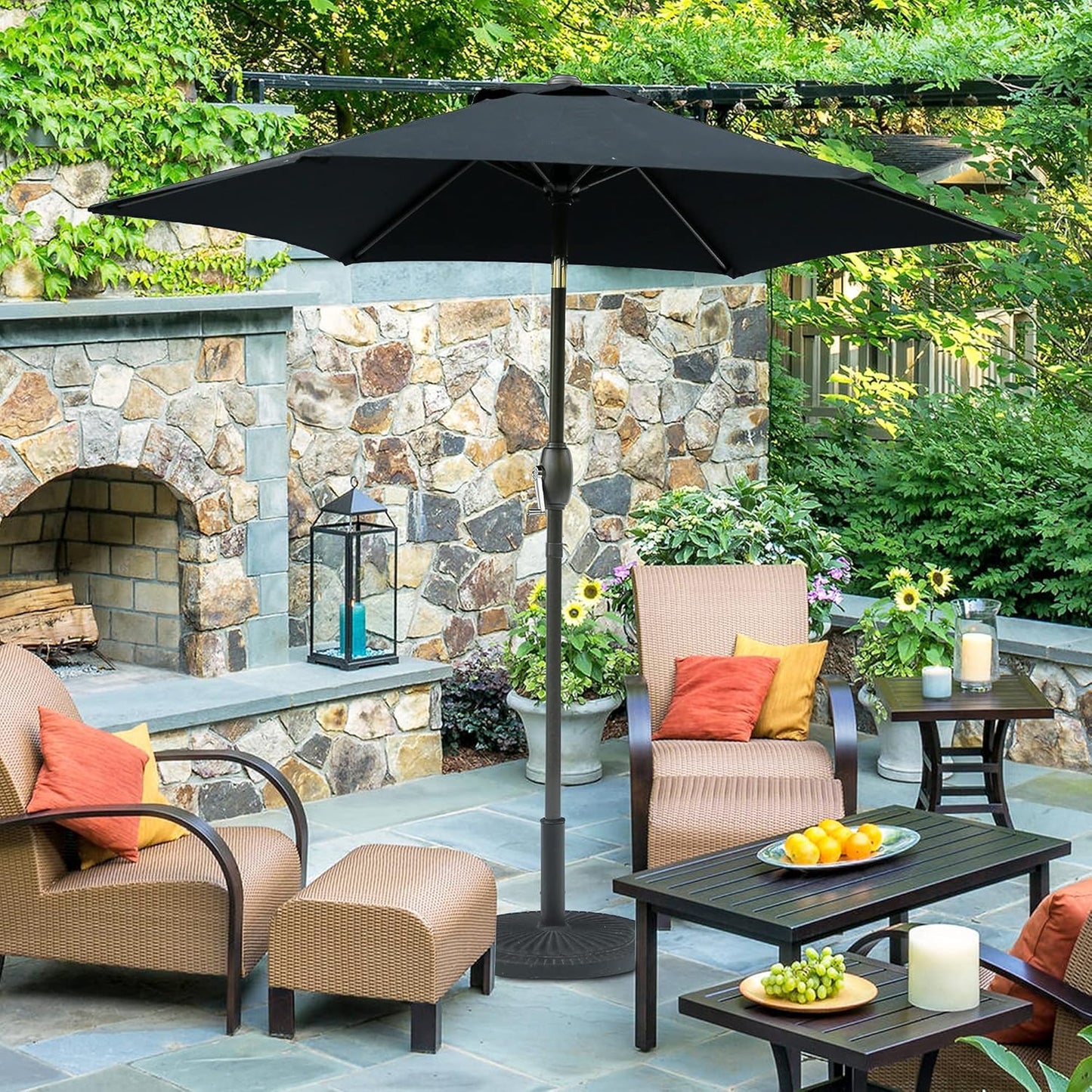 Aok Garden 7.5 ft Patio Umbrella Outdoor Market Umbrella Tilt Button and Crank 6 Ribs for Deck Lawn Pool& Backyard