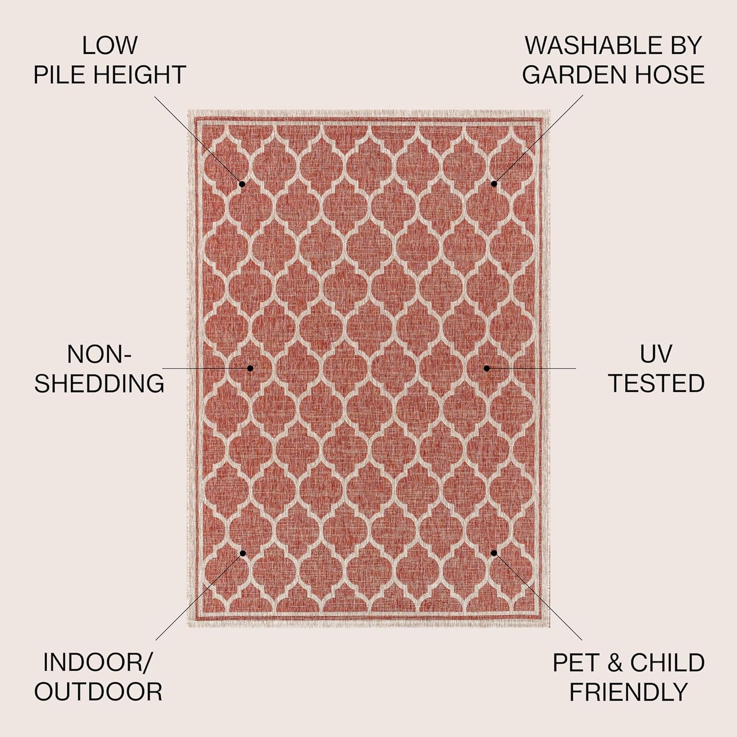 Eyely BMS109C-6R Santa Monica Trebol Moroccan Trellis Textured Weave, Pet Friendly, Non-Shedding, Stain Resistant, Easy-Cleaning, Red/Beige, 6' Round, Indoor/Outdoor, Area Rug