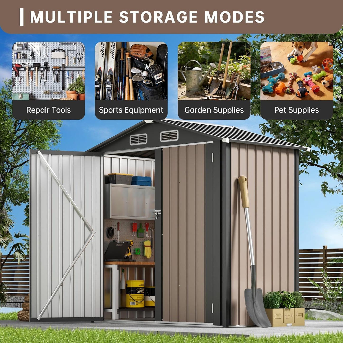 Metal Storage Shed & Outdoor Storage, Outdoor Steel Storages Shed with Sloping Roof, Utility and Tool Garden Sheds for Yard Patio Lawn