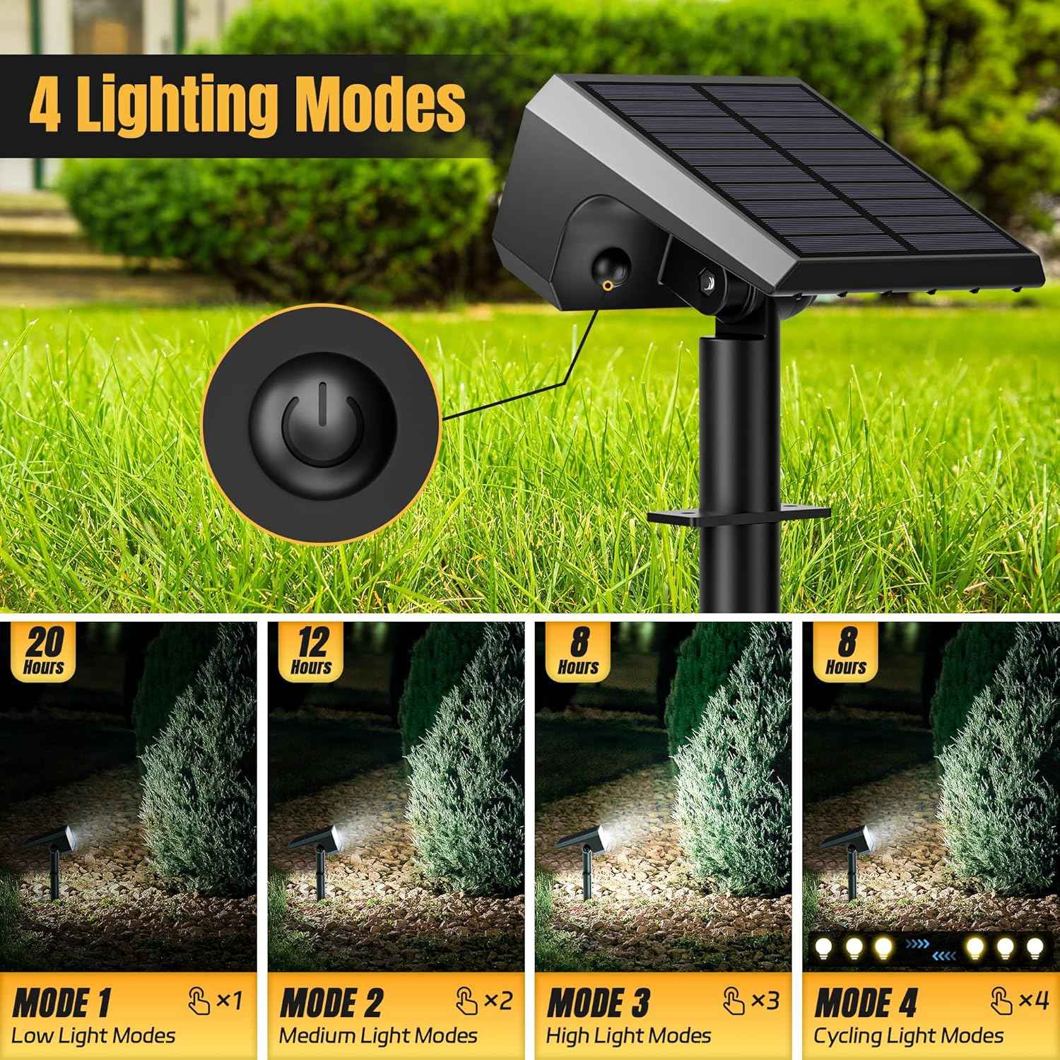 Solar Spot Lights Outdoor, [4 pack/118 LED] 4 Modes Auto On/Off Solar Landscape Spotlights, Ip67 Waterproof Solor Powered Pathway Lights for Outside Yard Garden Walkway Tree Patio (Cool White)