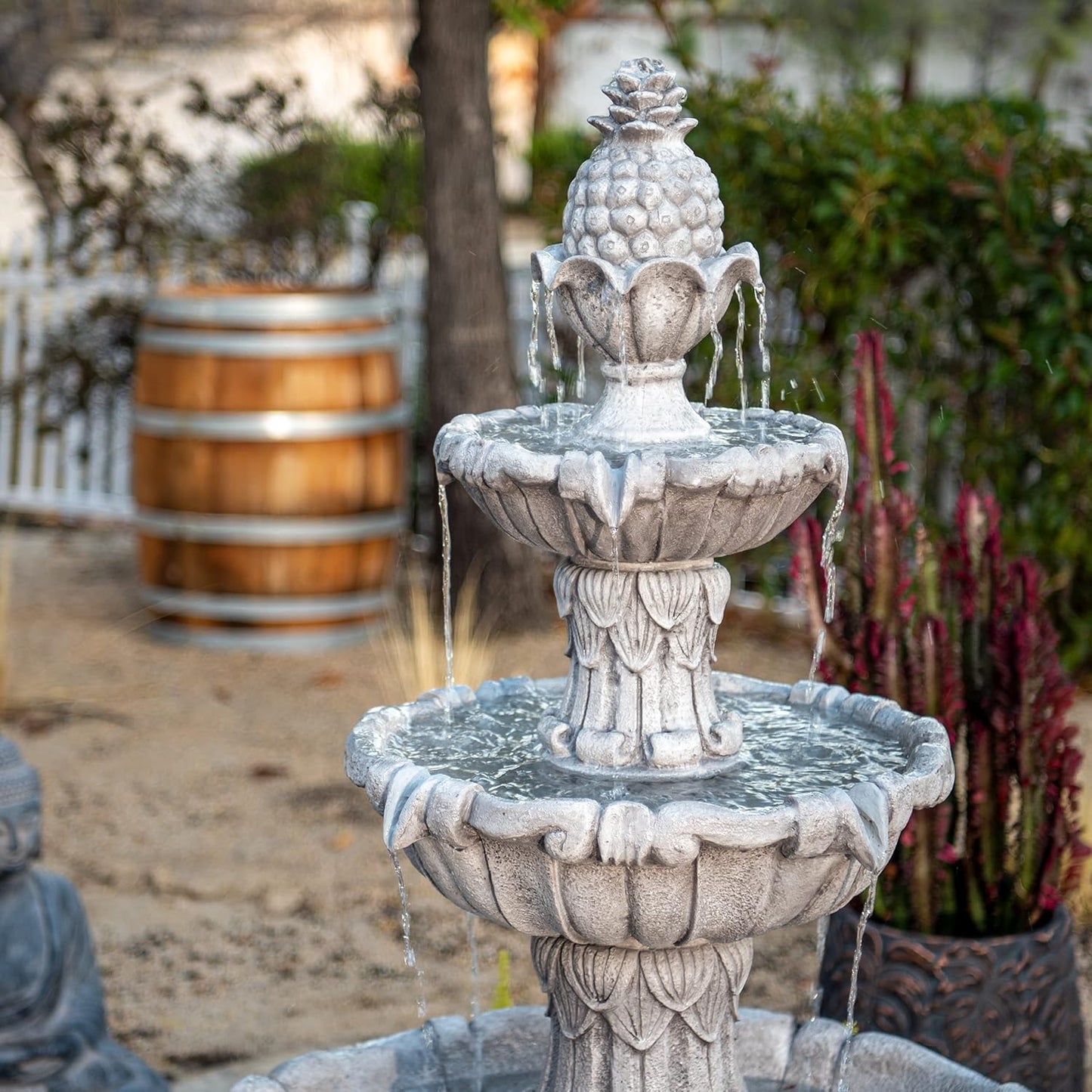 XBrand 58.3" 3-Tier Outdoor Water Fountain – Freestanding Classic Leaf Design with Bird Bath, Pump & Large Water Capacity – Garden, Yard, Lawn, or Patio Décor
