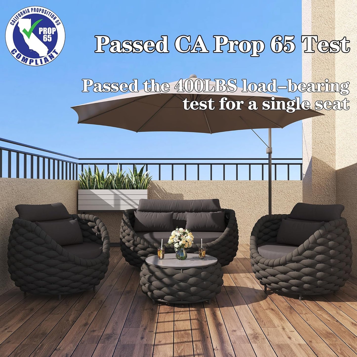 TWT 6-Piece Patio Furniture Set, Modern Outdoor Conversation Set Aluminum Sectional Sofa with Water Repellent Thick Cushions and Coffee Tables, Dark Grey