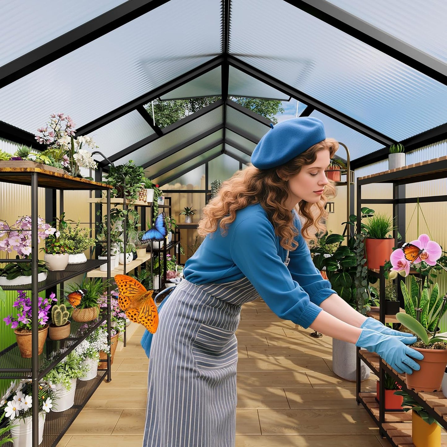 6 X 8 FT Greenhouse, Outdoor Greenhouses, Polycarbonate Panels with Aluminum Frame, Adjustable Roof Vent and Lockable Door, Green Houses for Outside Backyard, Garden, Patio