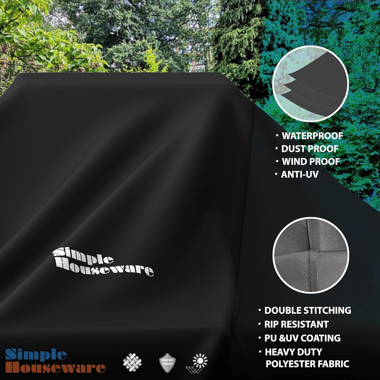 Simple Houseware 55 in. Waterproof Heavy Duty Gas BBQ Grill Cover, Weather-Resistant Polyester