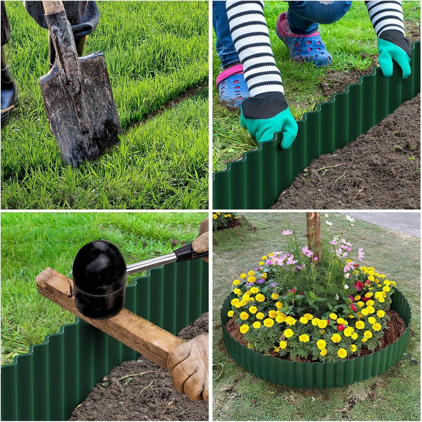 LAVEVE Corrugated Metal Garden Edging 8" x 20Ft, Landscape Edging Border for Lawn, Flower Bed, Garden Fence, Paver Edging (Green)