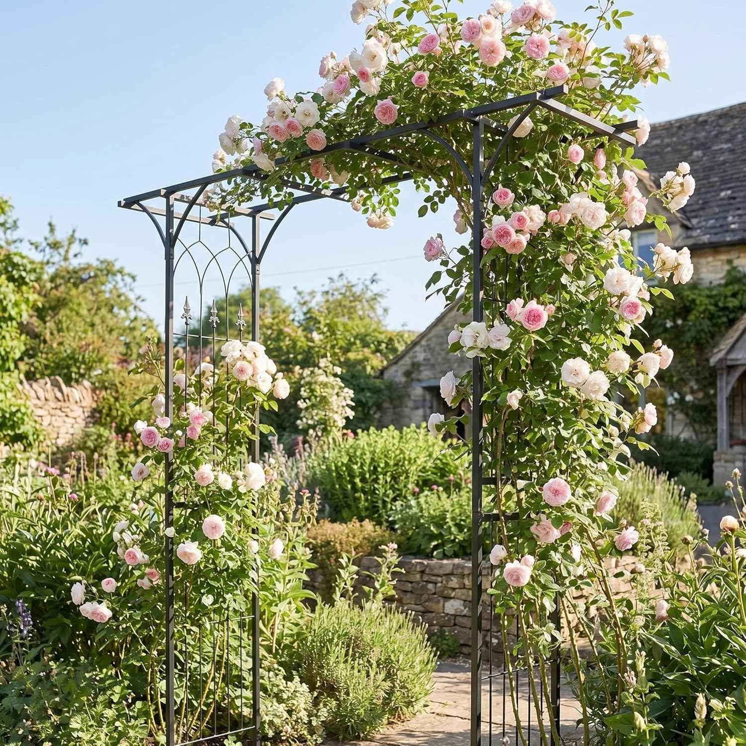 1. GO Steel Garden Arch, 6'9'' High x 4'11'' Wide, Garden Arbor for Various Climbing Plant, Outdoor Garden Lawn Backyard