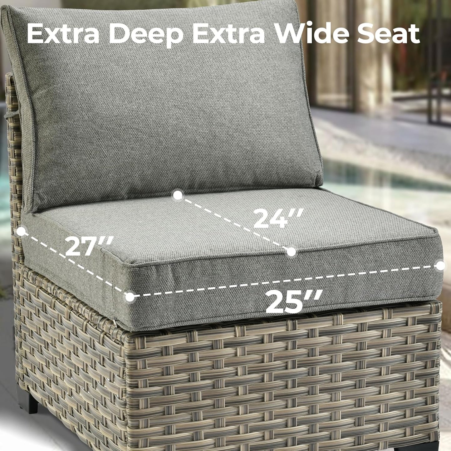 HOOOWOOO Outdoor Sectional Patio Furniture Set with Fire Pit Table,15 Pieces Wicker Conversation Sets L Shaped Couch,Extra Deep Out Door Outside Sofa Furniture with Swivel Chair Ottoman,Charcoal Gray
