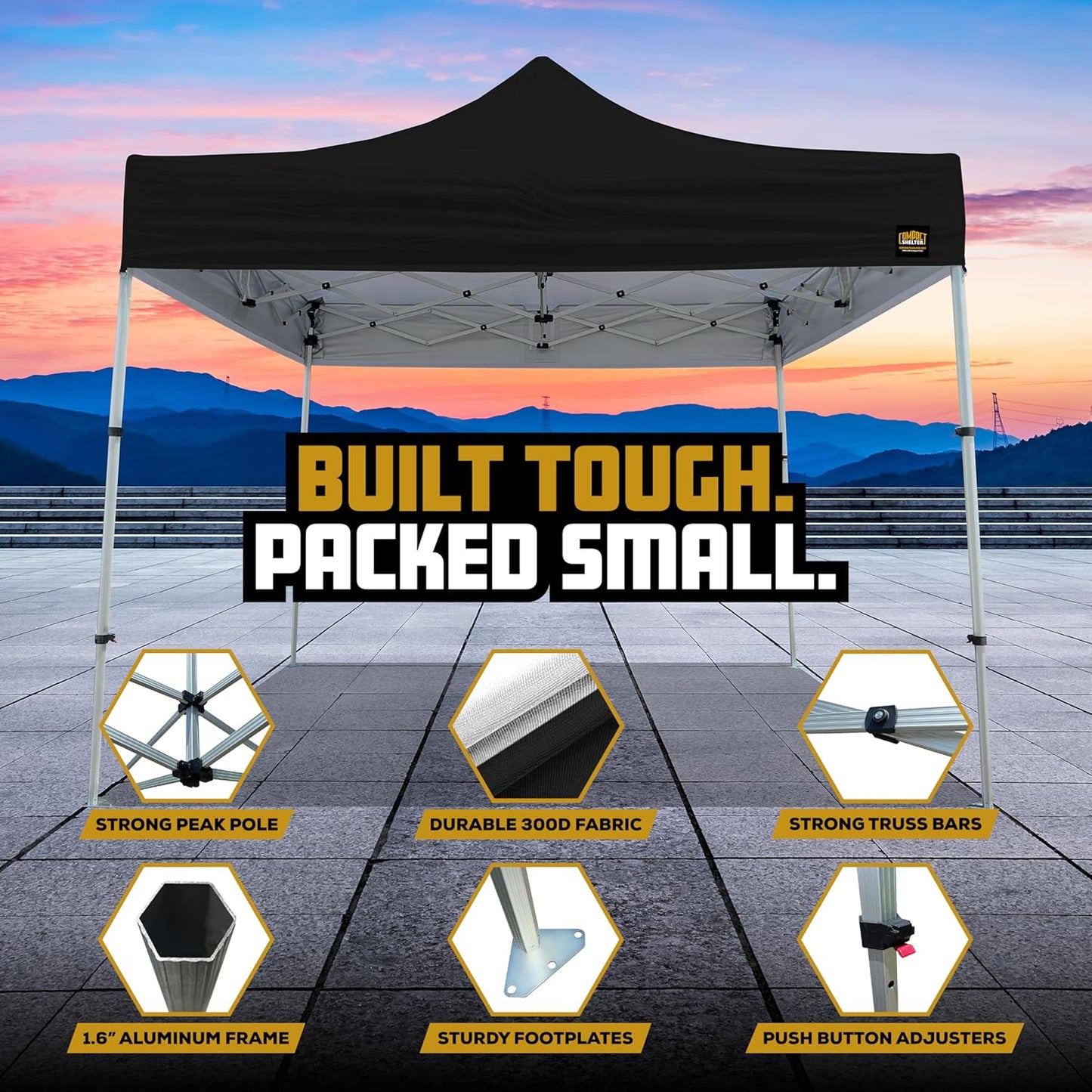 8x8 Heavy Duty Pop Up Canopy - EZ Setup, Commercial Grade Aluminum Frame, 42” Folded Frame Height, UPF 50+, Adjustable Portable Tent for Beach, Events, Camping, Roller Bag (Black)