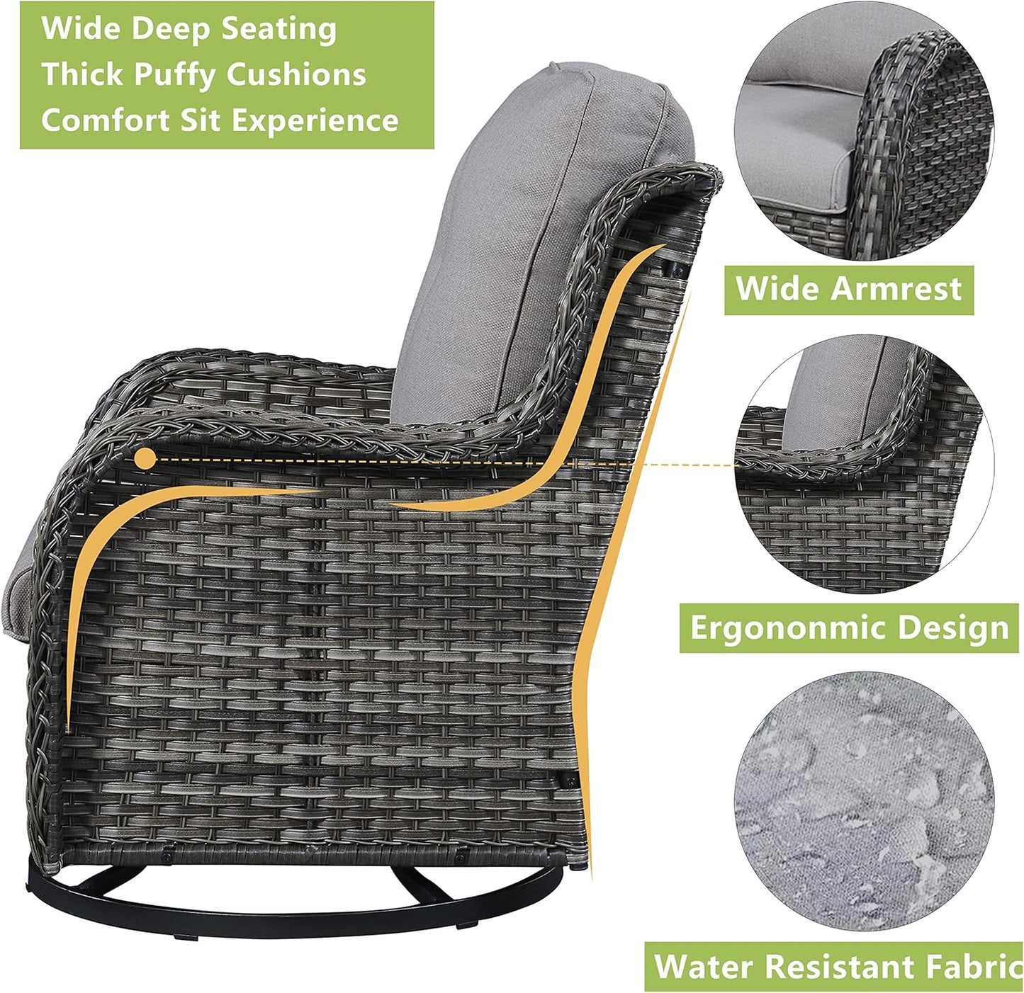 Outdoor Patio Swivel Rocker Chairs - Wicker Rattan Patio Swivel Rocking Chairs Set of 2 with High Back,Deep Seating and Comfort Cushions for Deck Porch Garden,Mixed Grey/Grey