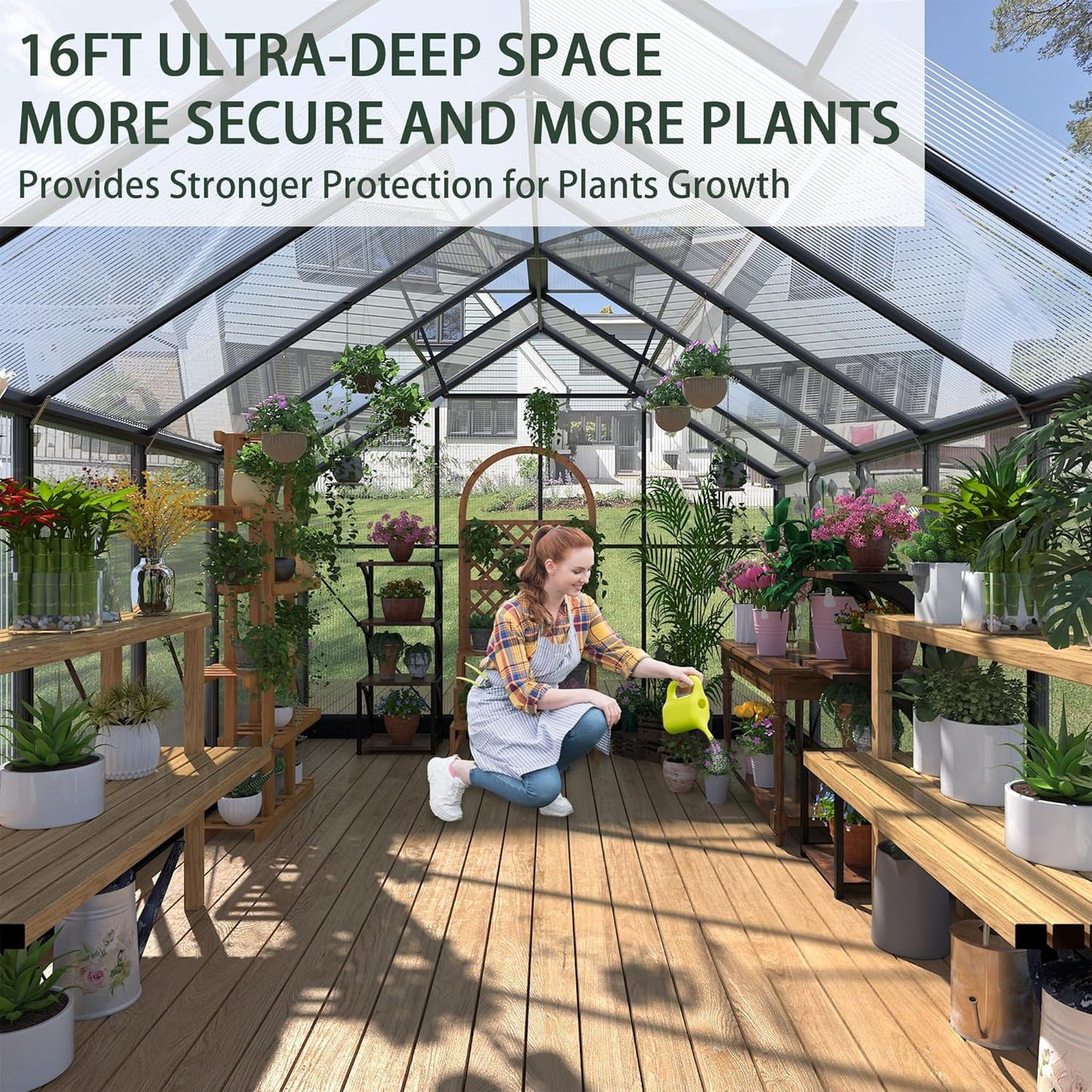 Polycarbonate Greenhouses, 8x16 FT Green Houses for Outside with Adjustable Roof Vents, Walk-in Aluminum Frame Greenhouse, Windproof, Garden, Backyard Outdoor (8x16FT)