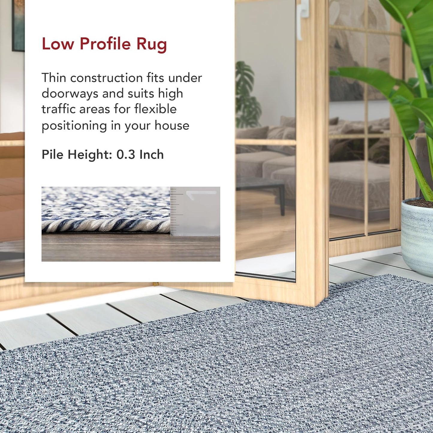 nuLOOM 2' x 18' Solid Hand Braided Indoor/Outdoor Area Rug, Pet-Friendly, High Traffic, Weather Resistant, for Patio, Balcony, Bedroom, Living, Dining Room, Wynn Navy