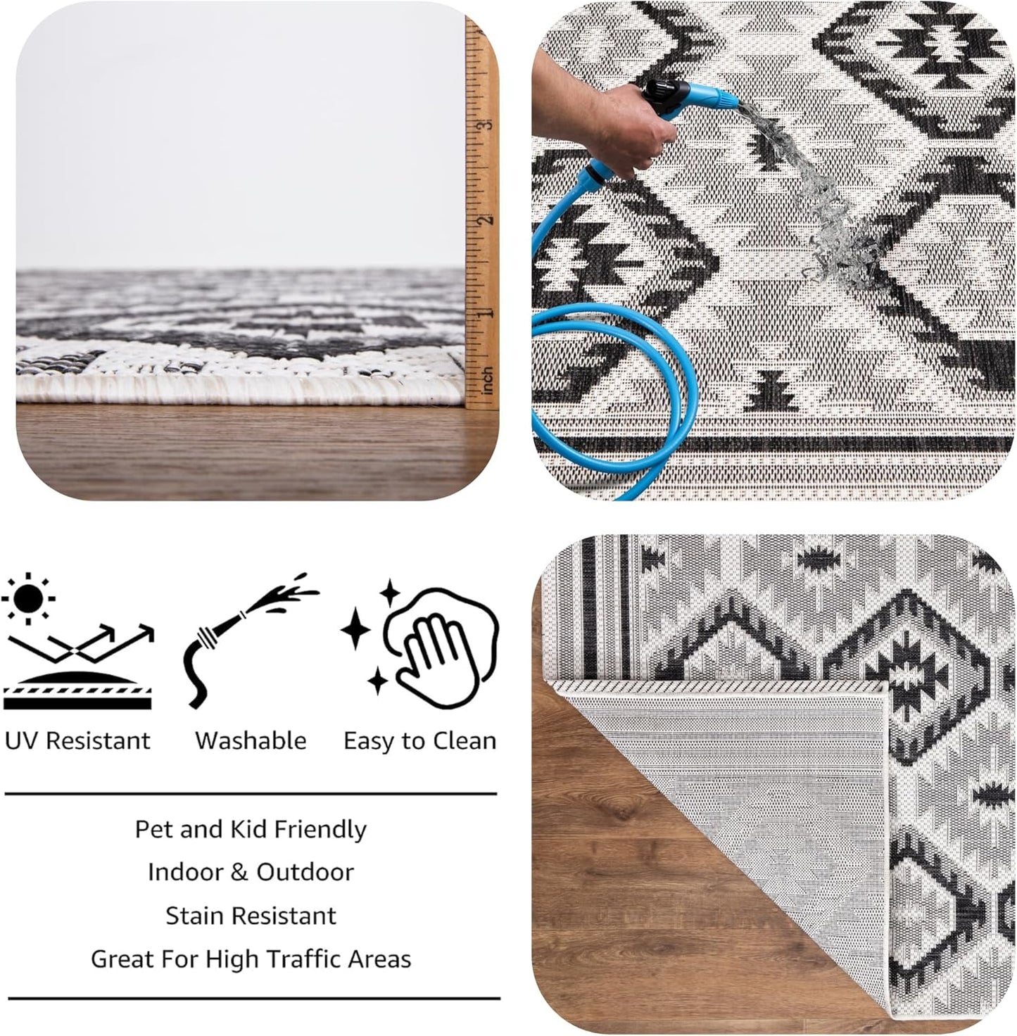 Keen Home Design Outdoor Rug - 5x8 Washable Indoor/Outdoor Rug for Patio, Balcony, Kitchen, Garden, Beach, Deck and Porch. Size: 5'1" x 7'7"