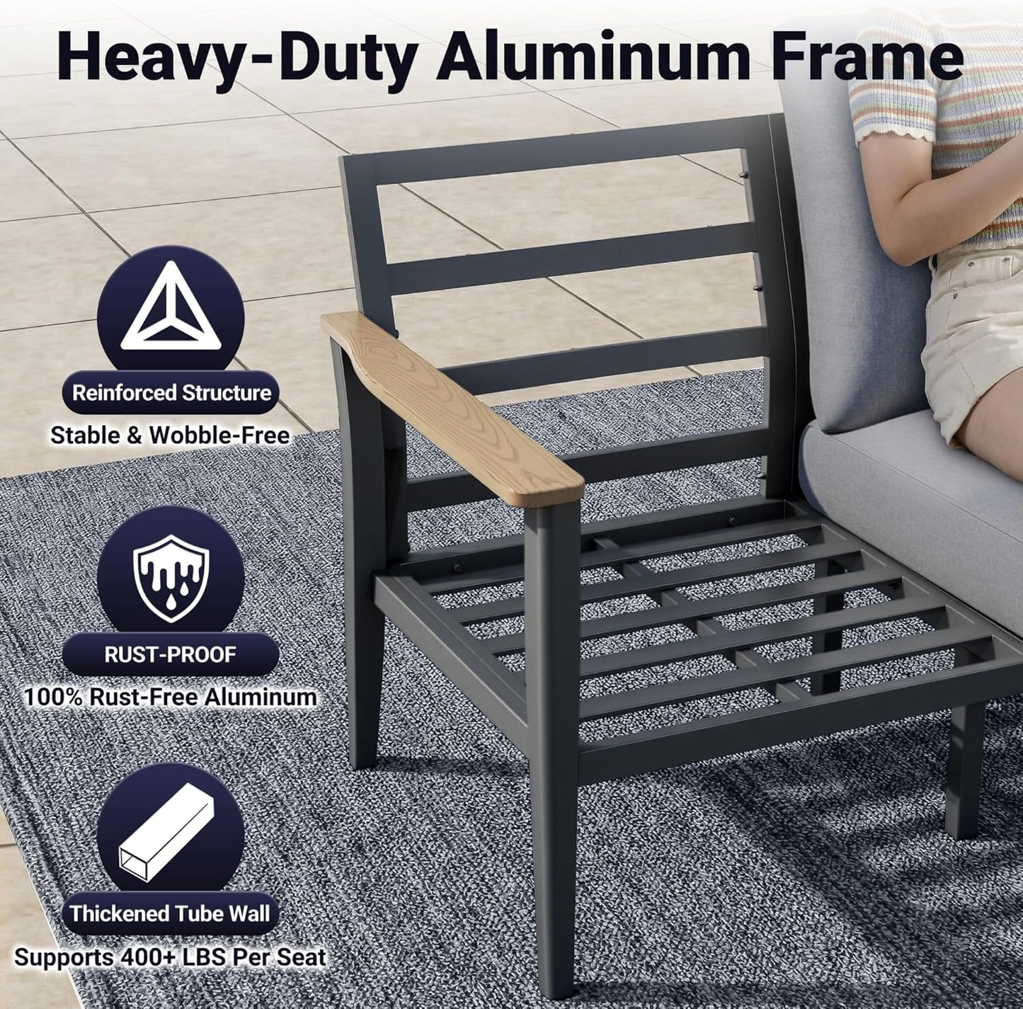 Aluminum Outdoor Patio Furniture Set, 8-Piece Sectional Sofa with 5.1" Thick Cushions, 4 Swivel Rocking Chairs, 55,000 BTU Propane Fire Pit Table, Outdoor Couch for Backyard, Deck, Gray