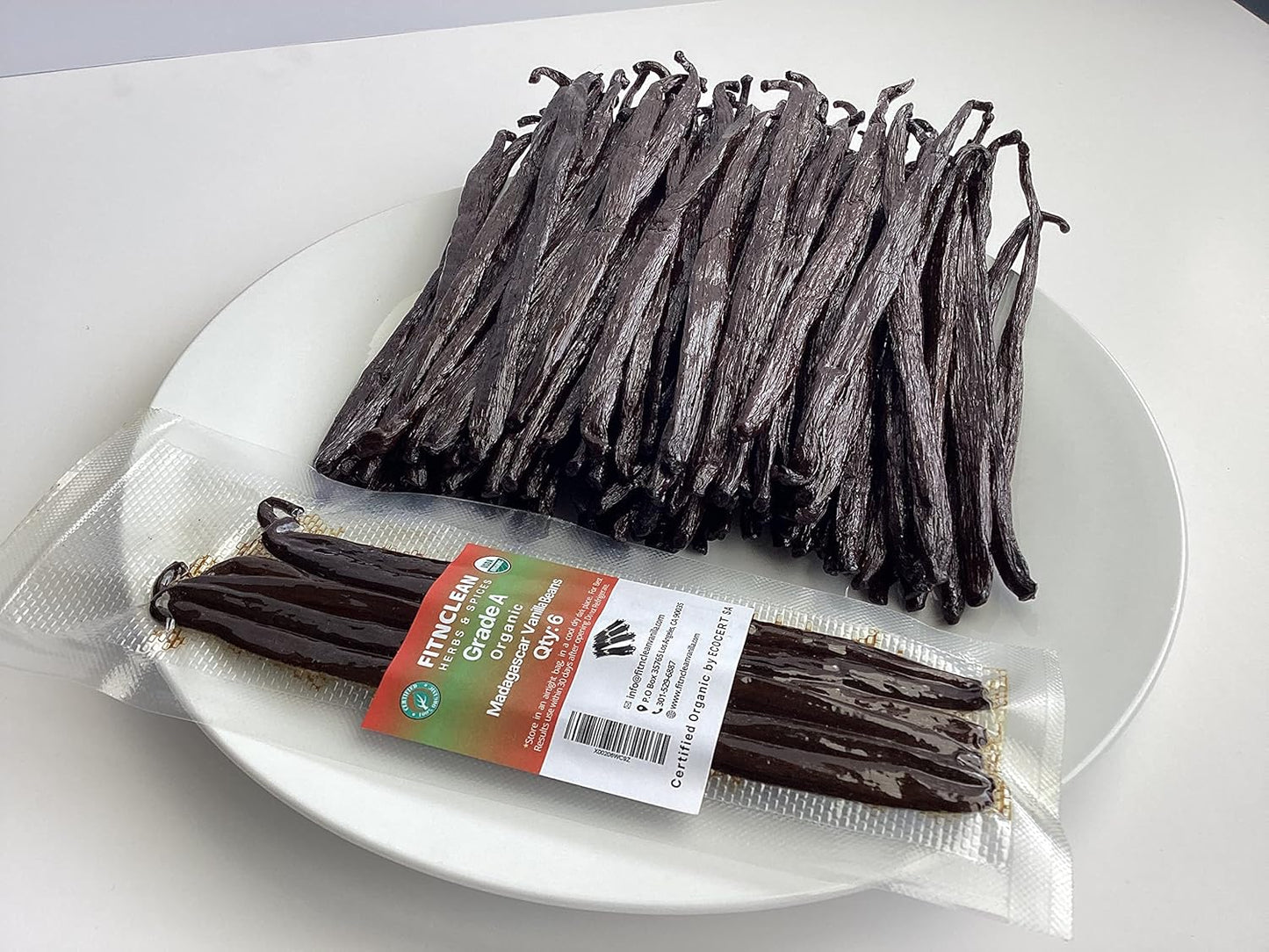 6 Organic Vanilla Beans Madagascar Grade A for Extract, Cooking and Baking by FITNCLEAN VANILLA| Certified USDA Organic. 6"-7.5" Bourbon Fresh Gourmet NON-GMO Whole Pods.