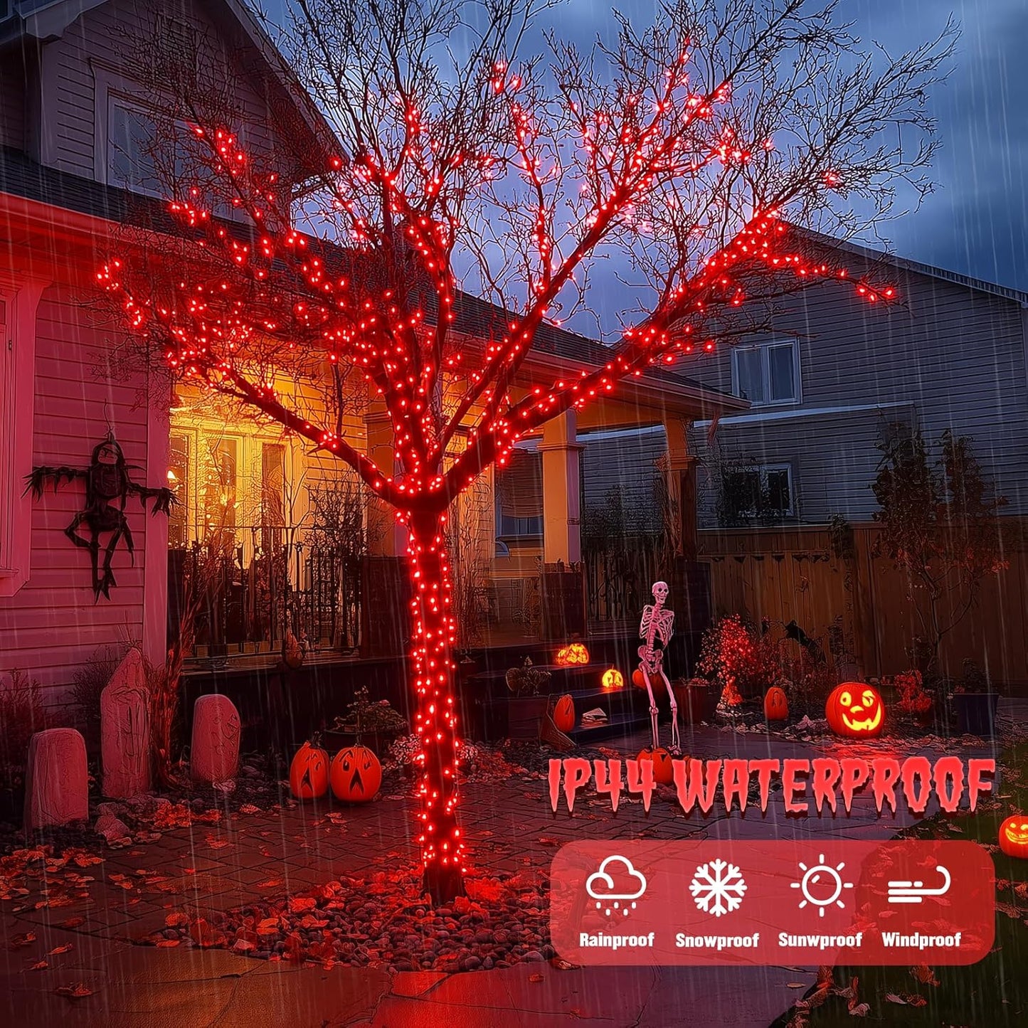 JMEXSUSS 2 Pack Red Solar Lights Outdoor Waterproof, Each 33FT 100 LED Red Halloween Lights, Solar Fairy String Light for Outside Tree Party Patio Christmas Halloween Decorations