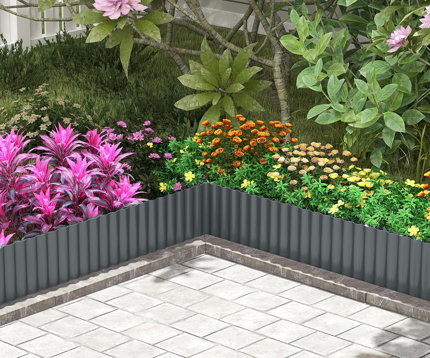 Metal Garden Edging Border, Corrugated Steel Landscaping, DIY for Lawn (Black, 6 Inch x 40FT)