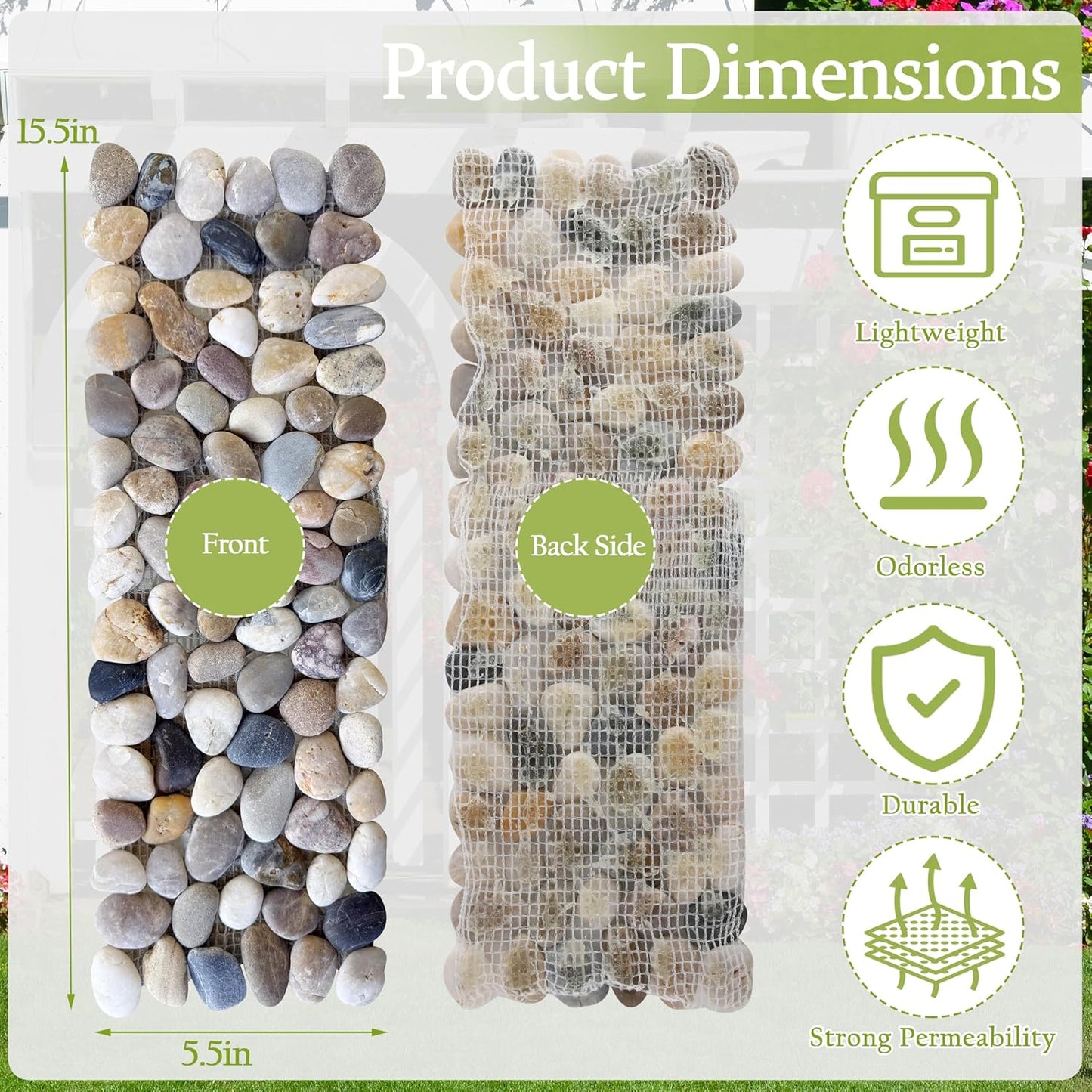 Sunnyglade 6 Pcs 15.5" L × 5.5" W River Rock Stepping Stones, Rectangles Pebbles Polished Gravel, Outdoor Pebble River Stone Mat for Yard Lawn Patio Pathway Landscaping (Rectangles, 15.5" x 5.5")
