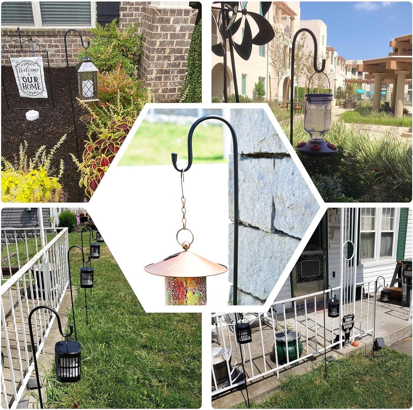 Ottsuls Bird Feeder Pole, 45 INCH Heavy Duty Shepherds Hooks for Outdoor with 5 Prong Base, Adjustable Stand Hanger for Garden Plant, Hummingbird Feeder, Lantern, Hanging Wedding Decor (1 Pack)