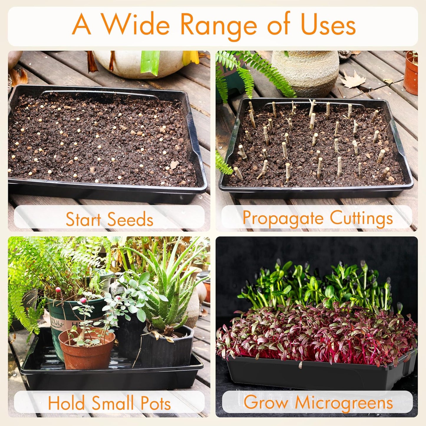 Gardzen 10 Pack Seed Trays, Reusable Plant Grow Trays, Ideal for Seed Starting, Microgreens, Indoor Gardening, and Greenhouse Plant Nurseries - No Drain Holes, 15.7" x 11.6"
