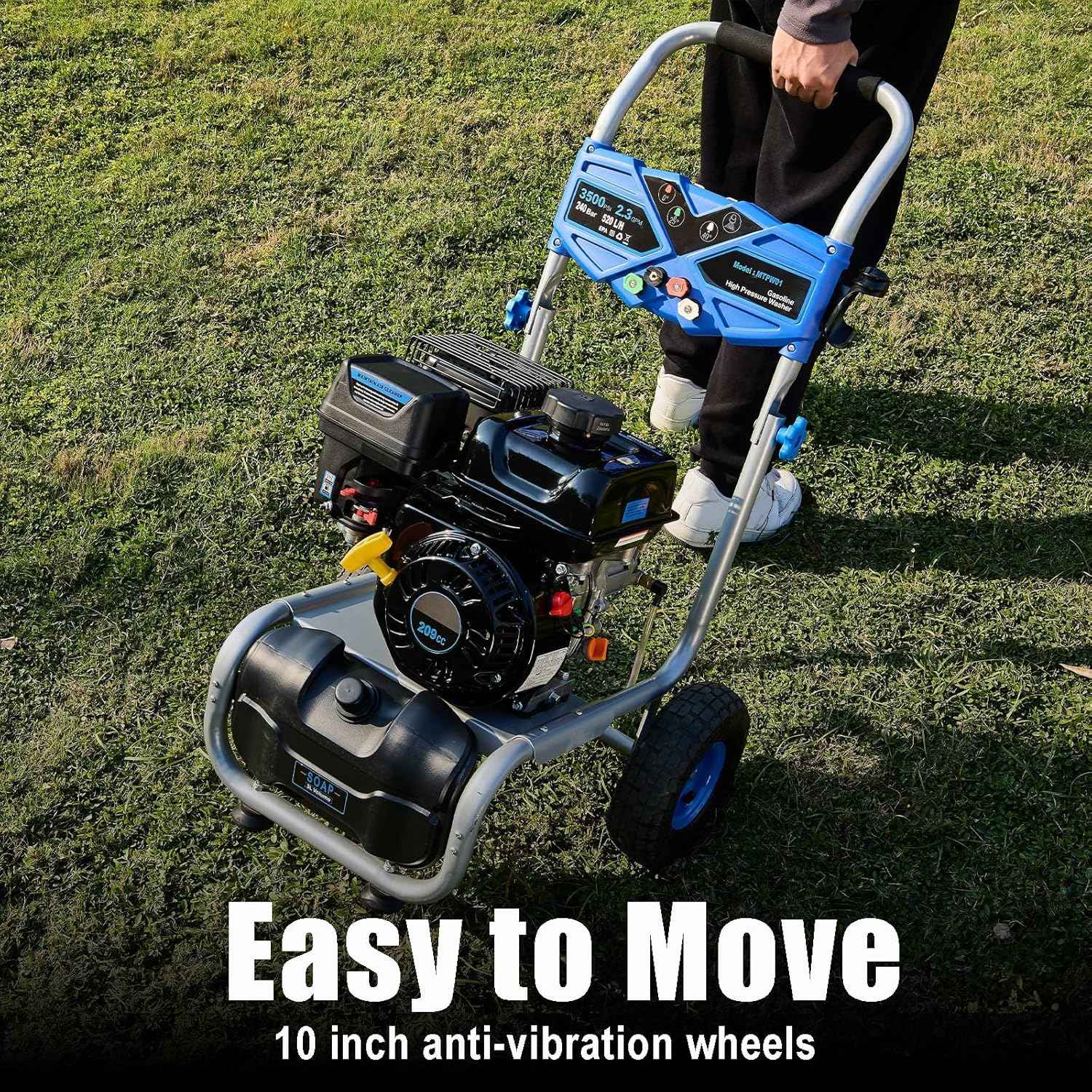 Gas Powered Pressure Washer 3500 PSI - 2.3 GPM Heavy Duty High Power Washer,209CC 7HP Engine with 25Ft Pressure Hose, Axial Aluminum Pump, Soap Tank, 4 Quick Connect Nozzle (Black)