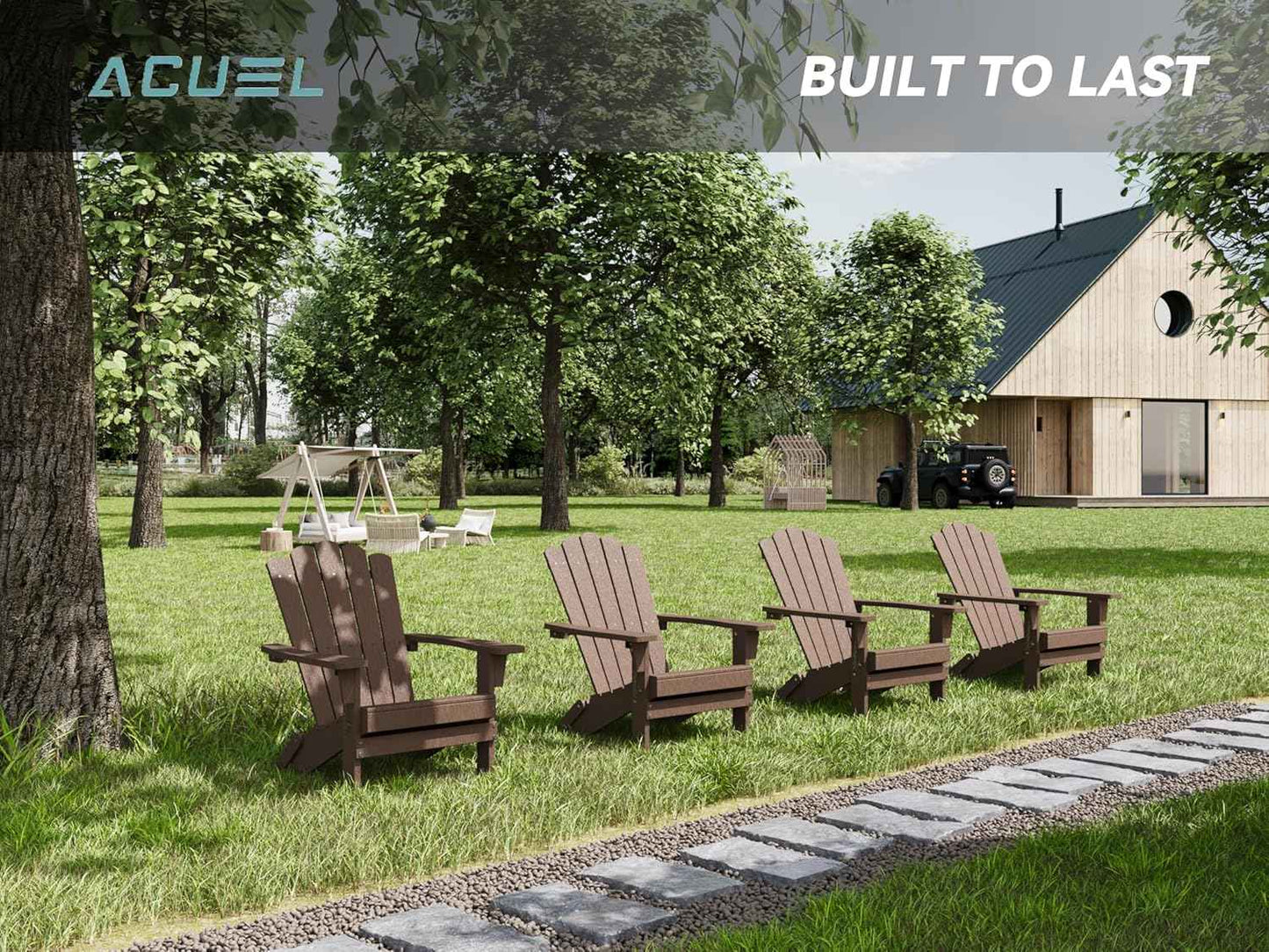 Adirondack Chairs, Folding Chairs Set of 4, Heavy Duty Weather-Resistant Patio Chairs with Wide Armrests & Ergonomic High Back, HDPE Fire Pit Seating for Backyard, Garden, Porch