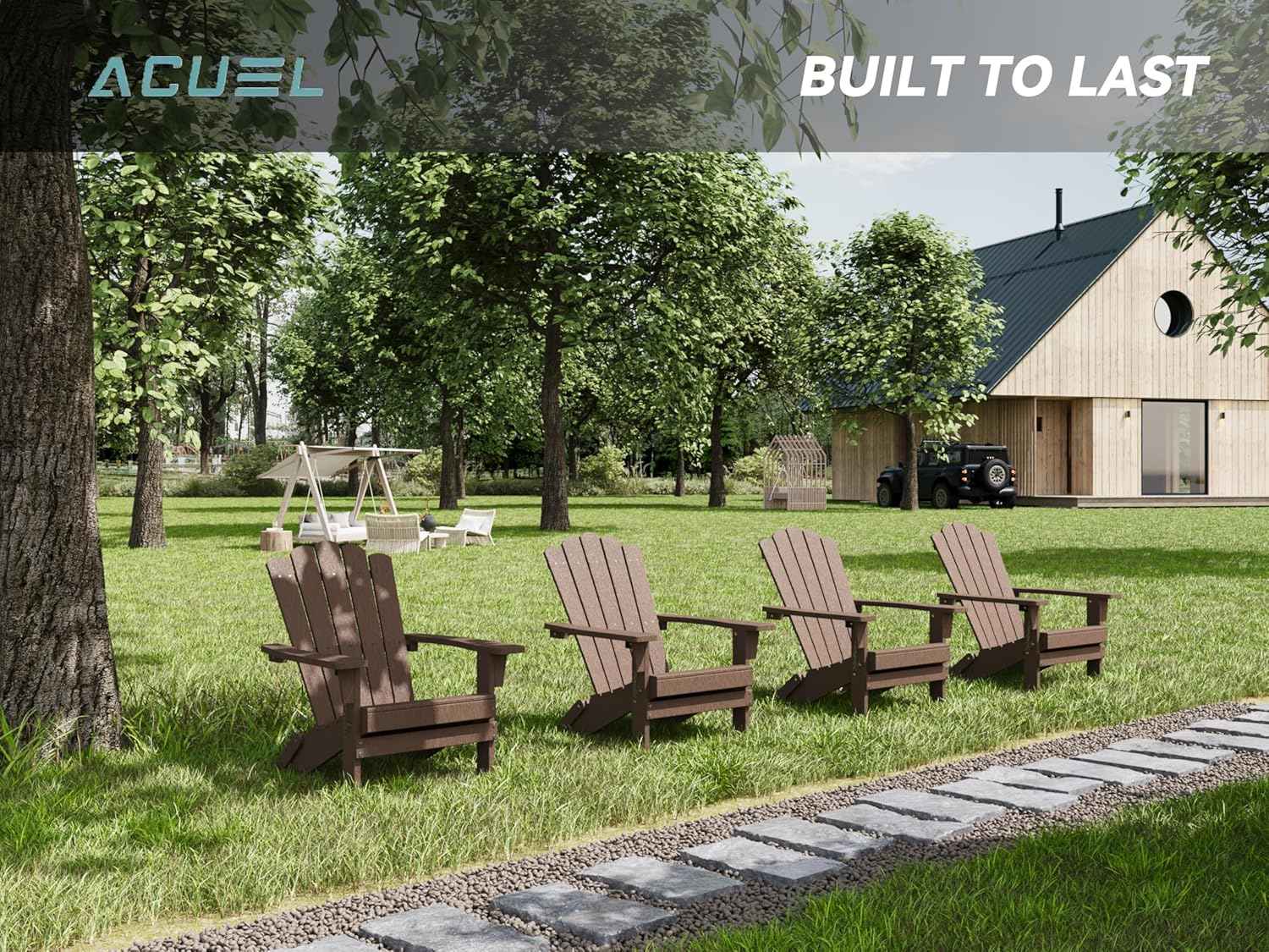 Adirondack Chairs, Folding Chairs Set of 4, Heavy Duty Weather-Resistant Patio Chairs with Wide Armrests & Ergonomic High Back, HDPE Fire Pit Seating for Backyard, Garden, Porch