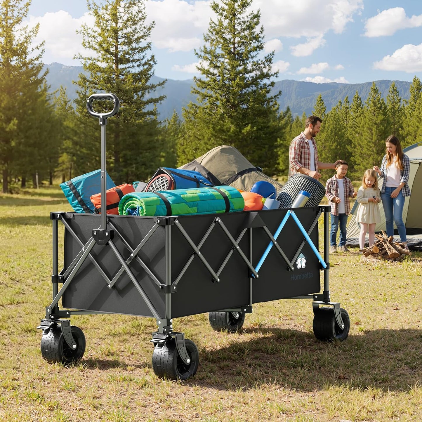 48" XL Collapsible Wagon Cart, 400L Heavy Duty Folding Wagon with All-Terrain Wheels, 560 lbs Capacity Utility Wagon for Camping, Garden, Sports, Beach and Shopping