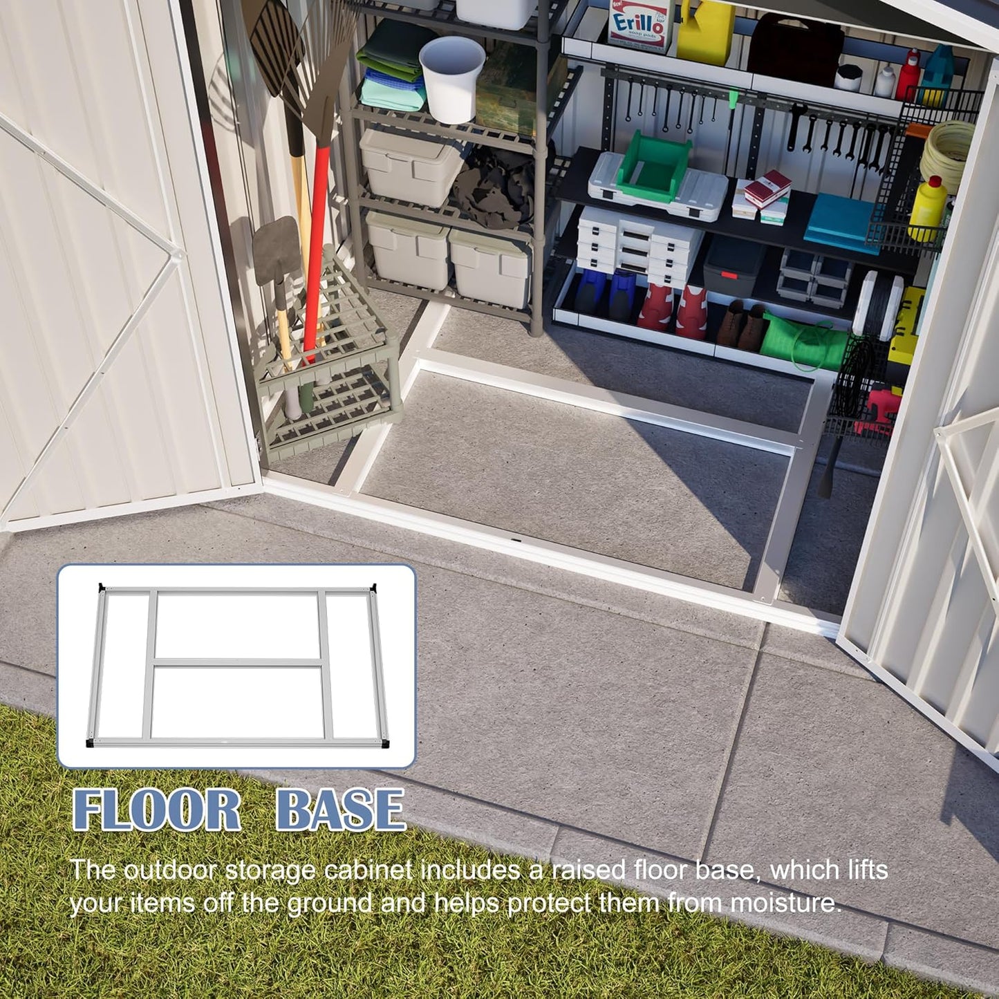 6'x4' Outdoor Storage Shed, 6x4 FT Galvanized Metal Garden Shed with Lockable Double Door & Floor Base, All-Weather Utility Tool Shed with 4 Vents for Backyard, Patio, Lawn, Gray