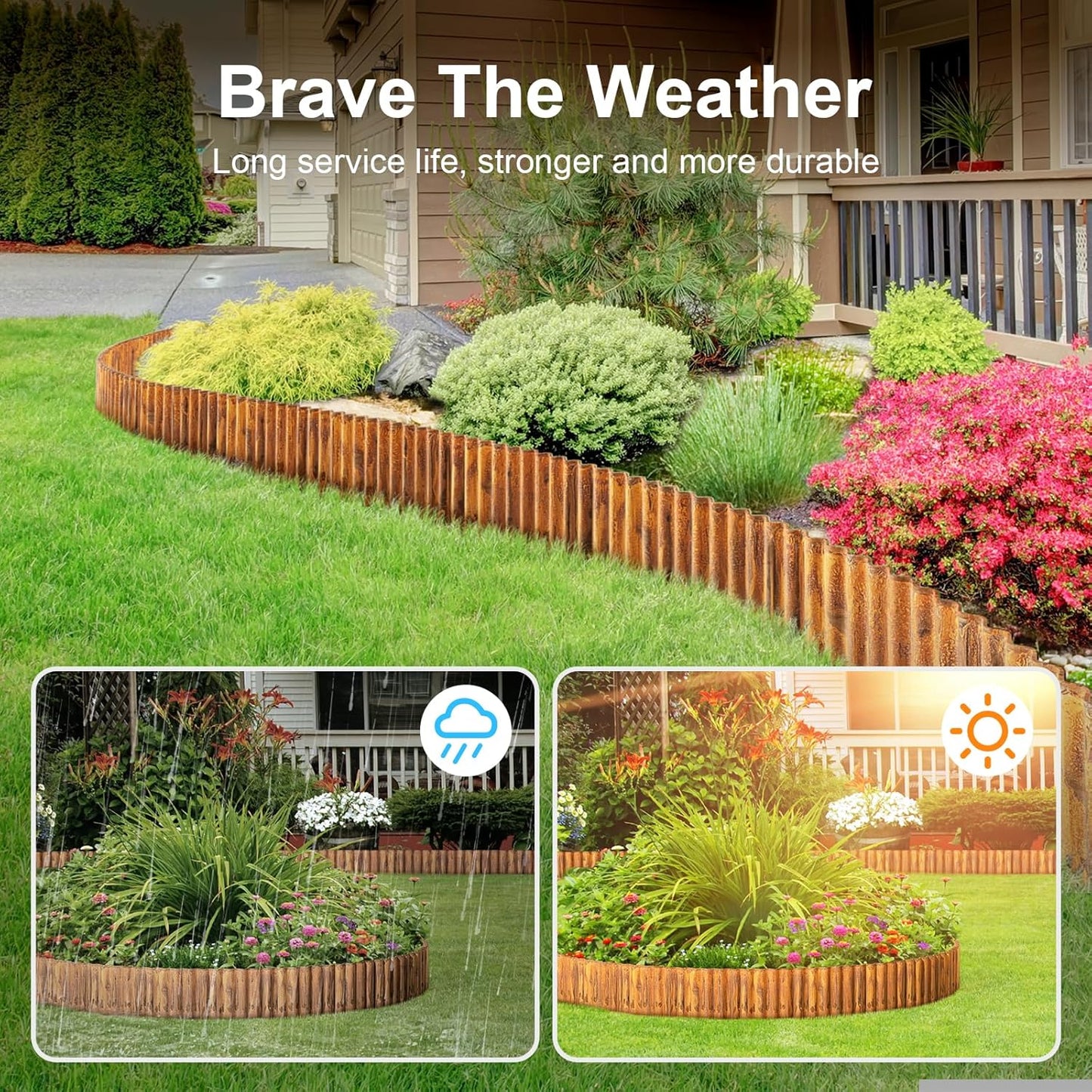 Land Guard Corrugated Garden Edging Border, 6" × 50' Landscape Paver Edging, Tall Landscape Edging, Fence for Garden, Flower Bed, Lawn and Landscape Edging (Rusty)