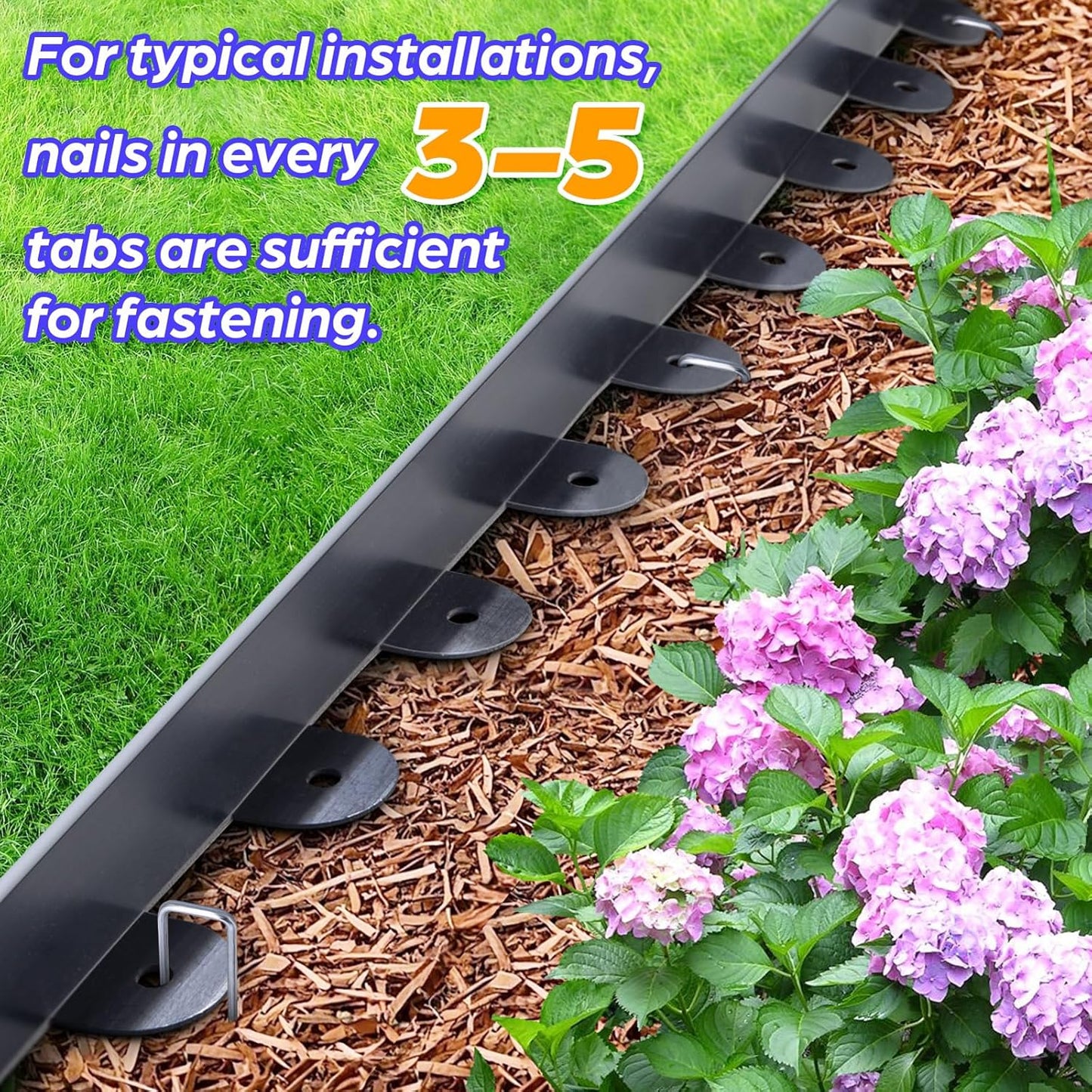 Landscape Edging, 1.5" x 20' Plastic Garden Edging with 20 Pcs Metal Spikes, Flexible Garden Border for Lawn, Landscaping, Flower Beds