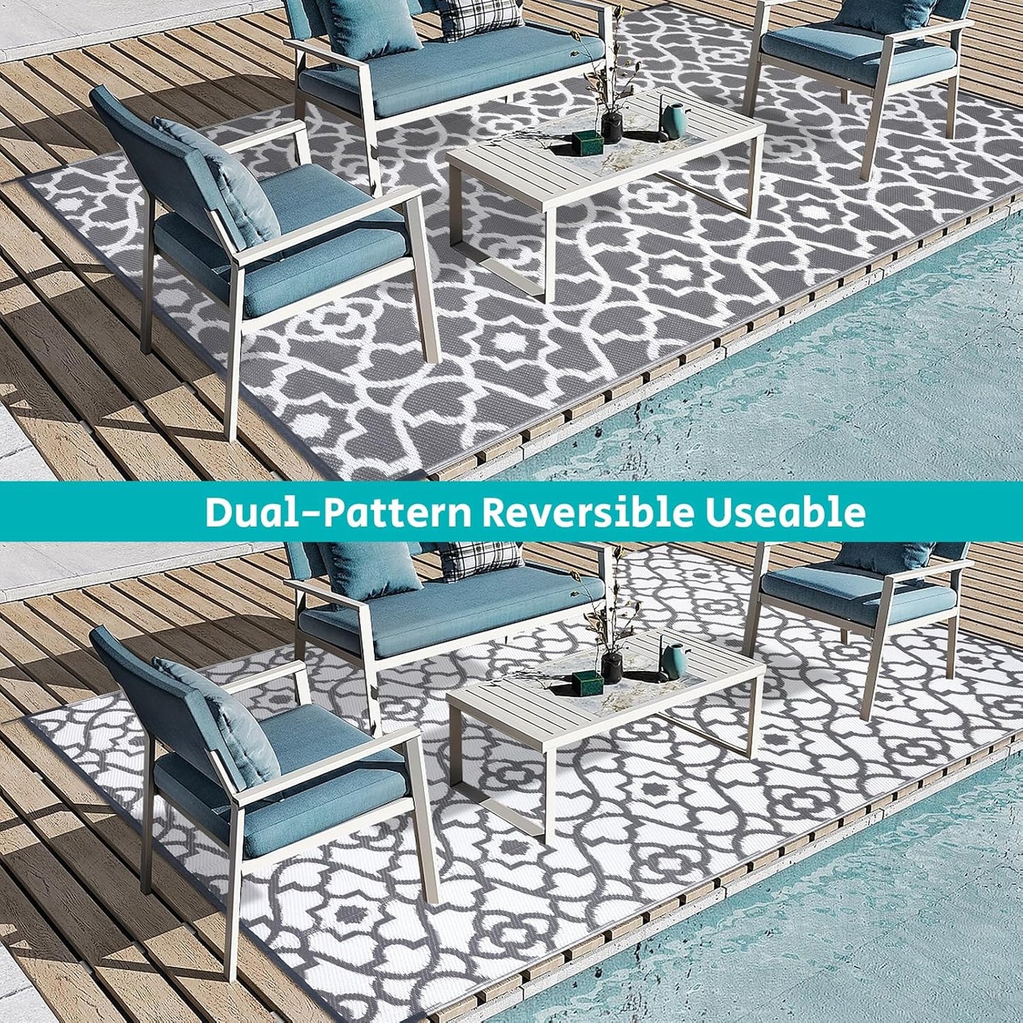 HEBE Outdoor Rug Waterproof 6x9, Plastic Straw Rug Camping Rug, Reversible Outdoor Patio Rugs RV Mat Clearance, Indoor Outside Floor Carpet for Porch,Deck,Camper,Balcony,Backyard