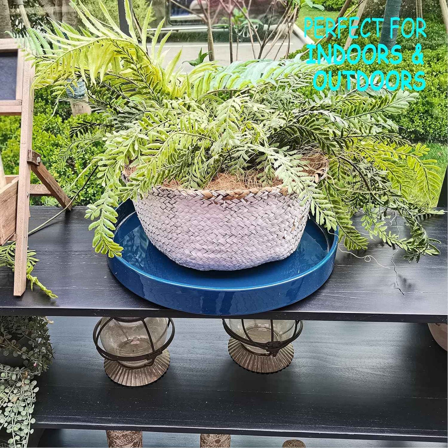 Ceramic Plant Saucer Pot Tray 14.5 Inch, Blue Planter Saucers 5 7 9 10 12 15 Inch for Indoors Outdoor, Flower Pot Saucers for Holding Water Drips and Soil