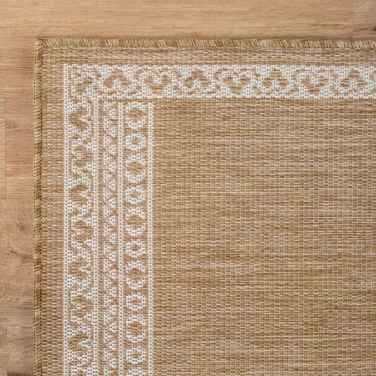Washable Outdoor Rug 5x7 Modern Area Rugs Outdoor Carpets Bordered Pattern Non Shedding Waterproof Easy Clean Patio Deck Porch Living Room Bedroom Garden RV (5 X 7 Natural)