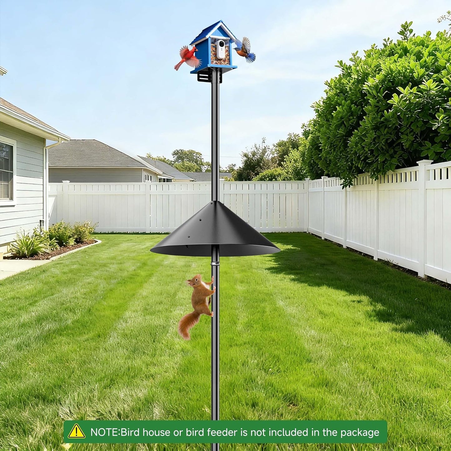 79" Smart Bird Feeder Pole Stand with 19" Proof Squirrel Baffle - Dia 1 Inch Bird House Pole for Camera Birdfeeder, Feeding Station for Outdoors Heavy Duty, Compatible Post Mount