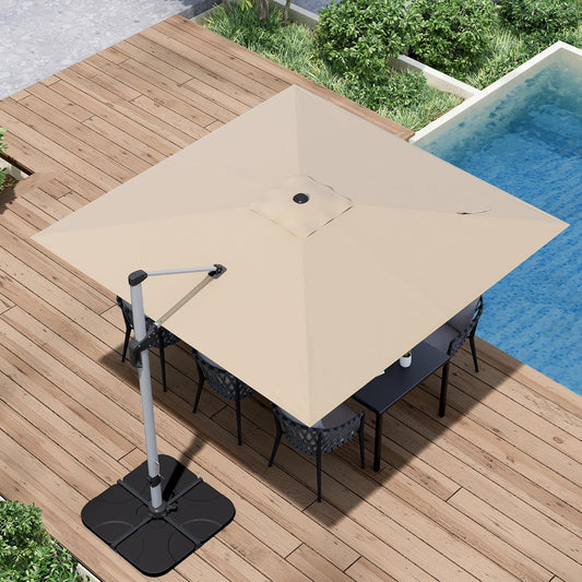 Patio Umbrella, 10FT Outdoor Cantilever Umbrella with 360-degree Rotation for Garden, Deck, Backyard, Pool and Beach, Beige