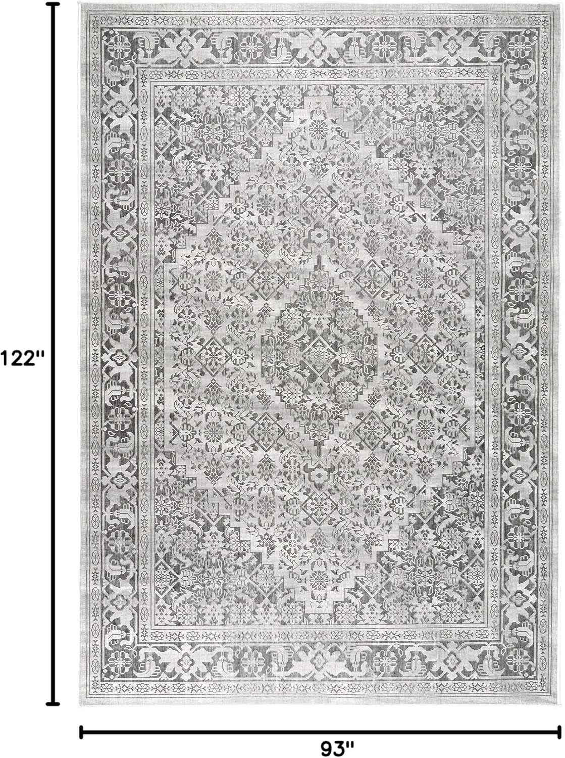 Nicole Miller New York Patio Country Dahlia Transitional Medallion Indoor/Outdoor Area Rug, Grey/Black, 7'9"x10'2"