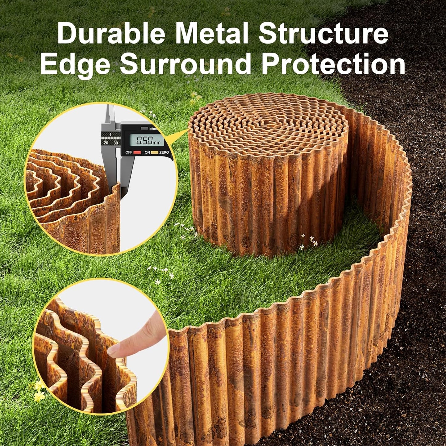 Land Guard Corrugated Garden Edging Border,12" x 25' Landscape Paver Edging, Tall Landscape Edging, Fence for Garden, Flower Bed, Lawn and Landscape Edging (Rusty)