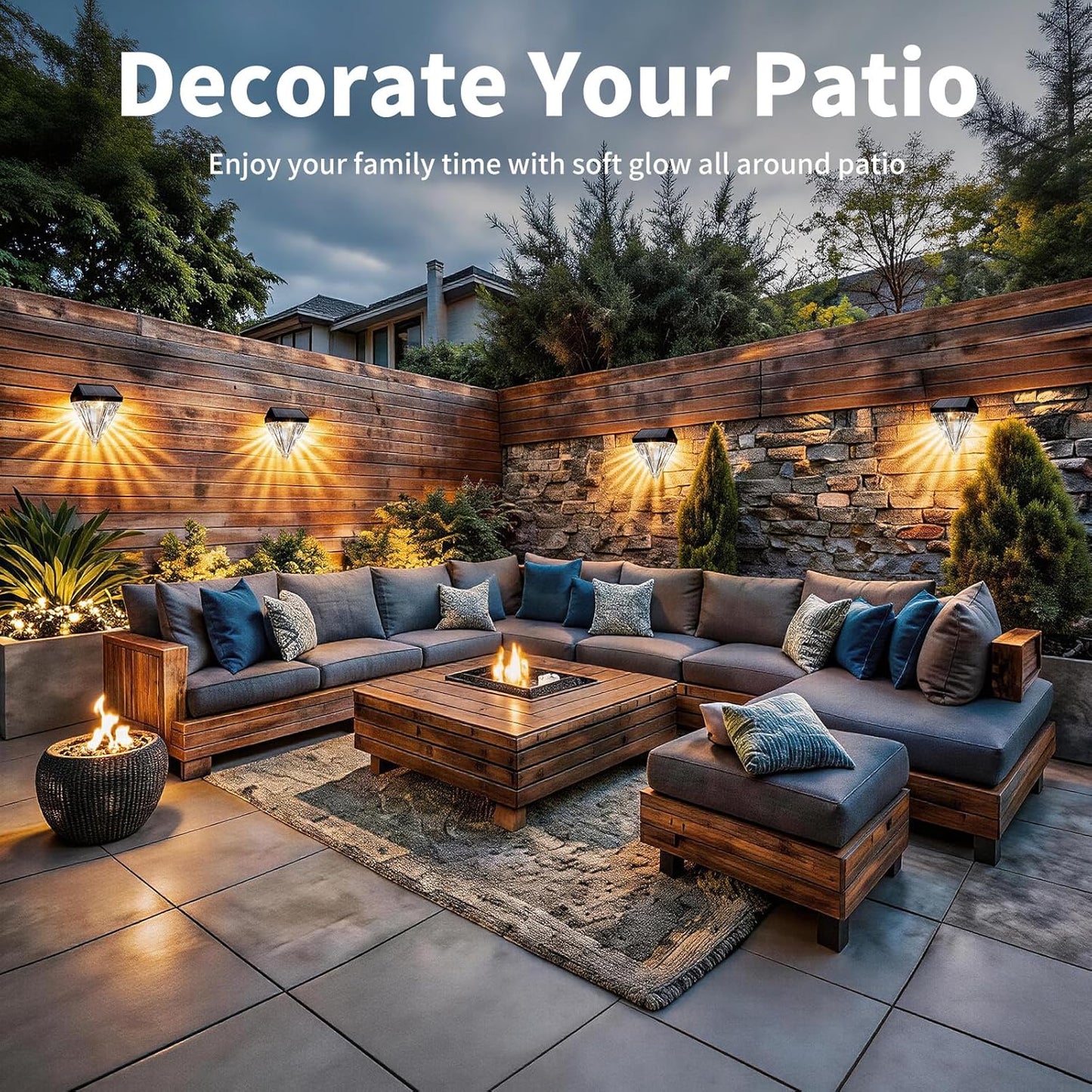 Solar Fence Lights, Solar Deck Lights Outdoor Waterproof, Warm White LED Solar Wall Lights 4 Pack for Garden Stair, Fence, Patio, Front Porch, Pathway & Wall Decor