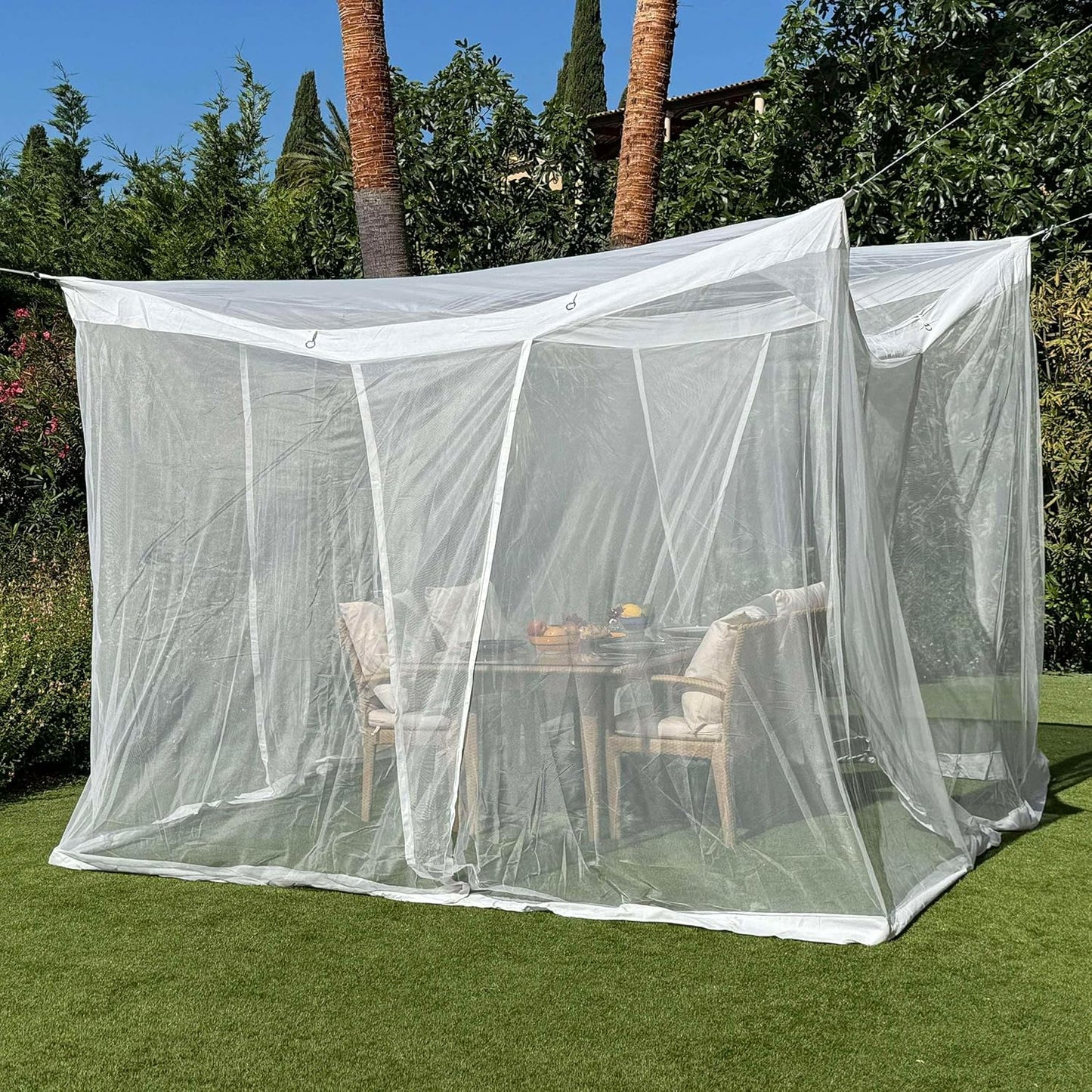 Mosquito Net for Patio 10 x 10 FT | Very Large Sizes & Fabric Designed for Outdoors | Insect House Screen Netting for Gazebo, Porch & Garden Terrace | White Outside Canopy Bug Protection