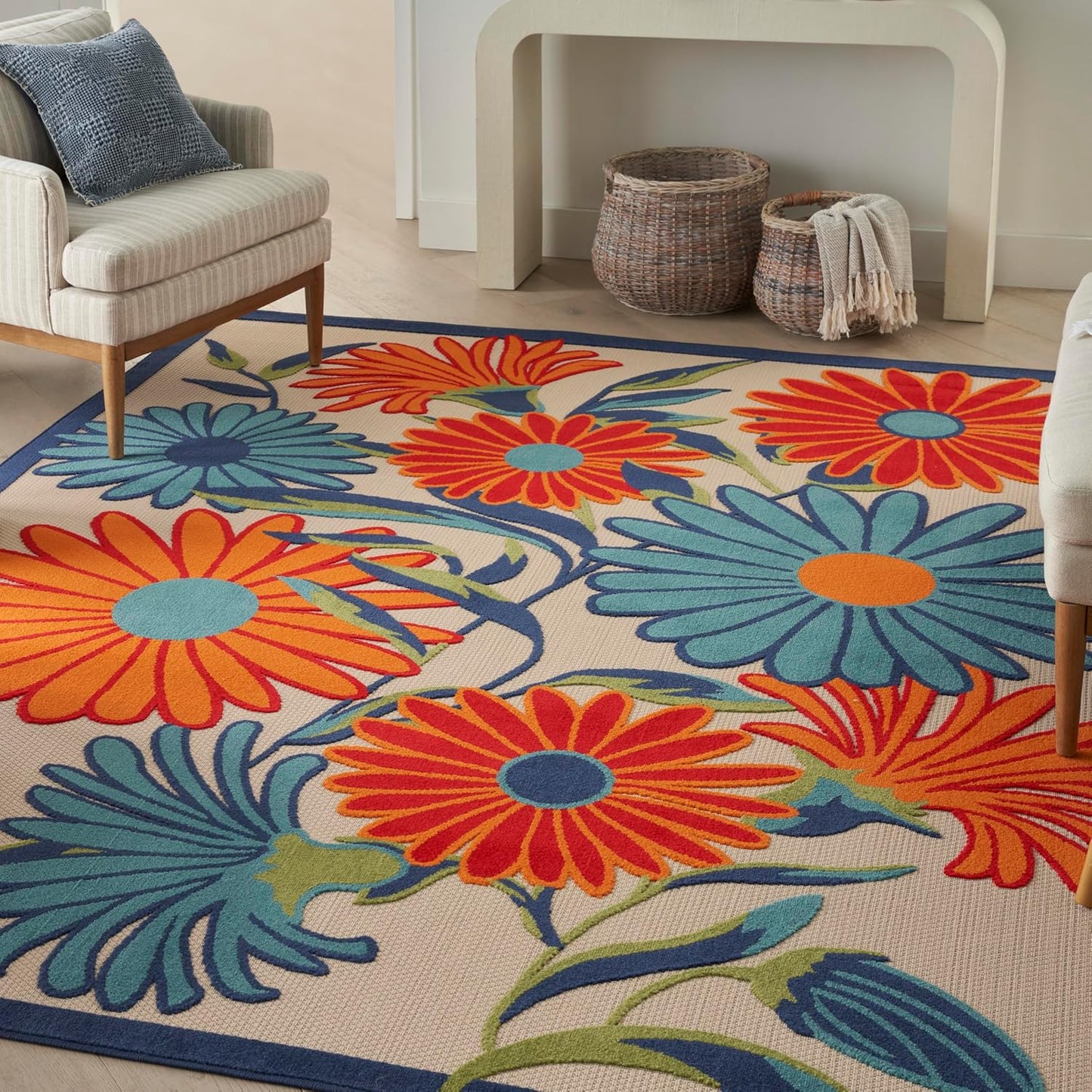 Nourison Home Aloha Indoor/Outdoor Multicolor 9' x 12' Area Rug, Easy Cleaning, Non Shedding, Bed Room, Living Room, Dining Room, Kitchen (9x12)