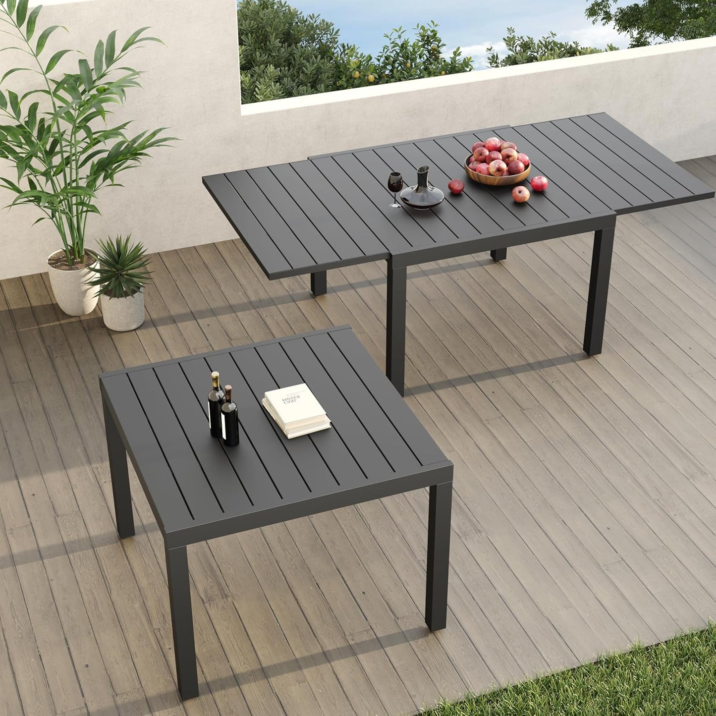 Grand patio 5-Piece Outdoor Dining Set for 4, Patio Dining Furniture Set for 4 Swivel Rope Wicker Chairs & 1 Expandable Rectangular Dining Table, Dark Gray