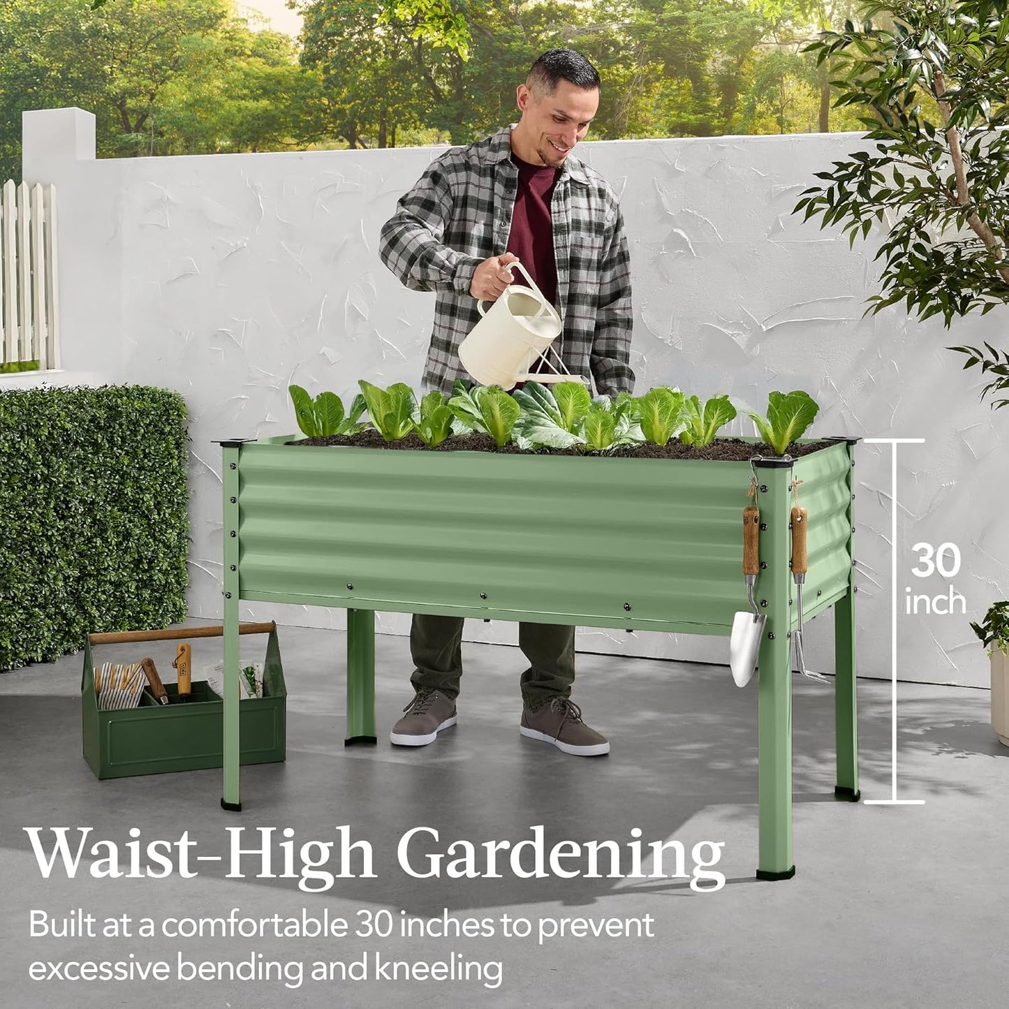 Best Choice Products 48x24x30in Galvanized Raised Garden Bed, Metal Elevated Planter Box, Vegetable Garden for Backyard, Patio, Balcony - Sage Green